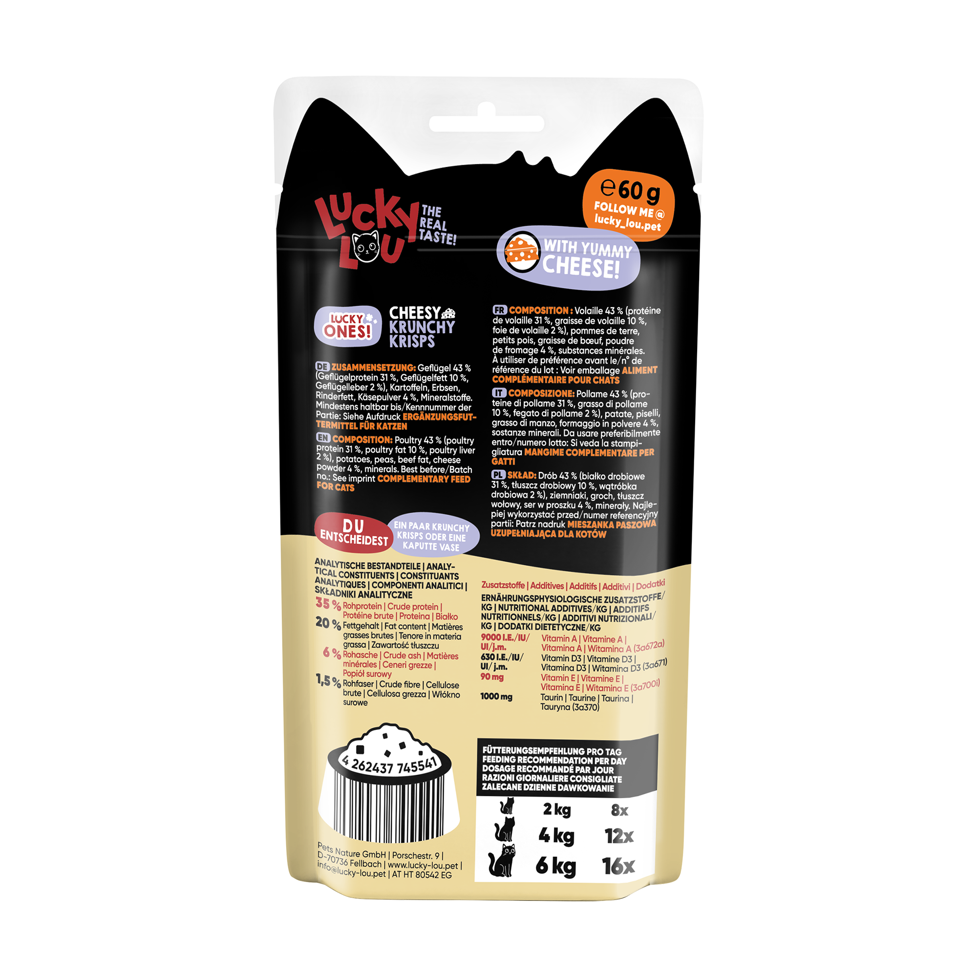 Katzenfutter Lucky Ones Krunchy Krisps Huhn, Käse