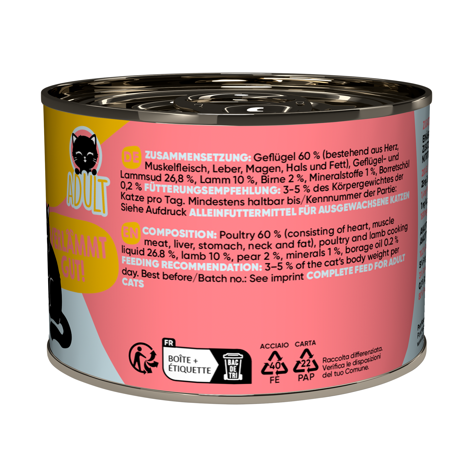 Katzenfutter Adult Geflügel, Lamm 200 g