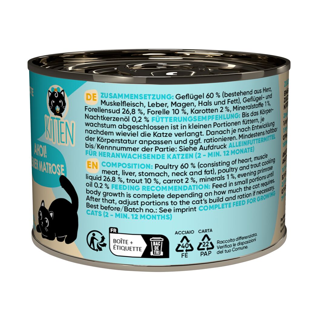 Katzenfutter Kitten Geflügel, Forelle 200 g