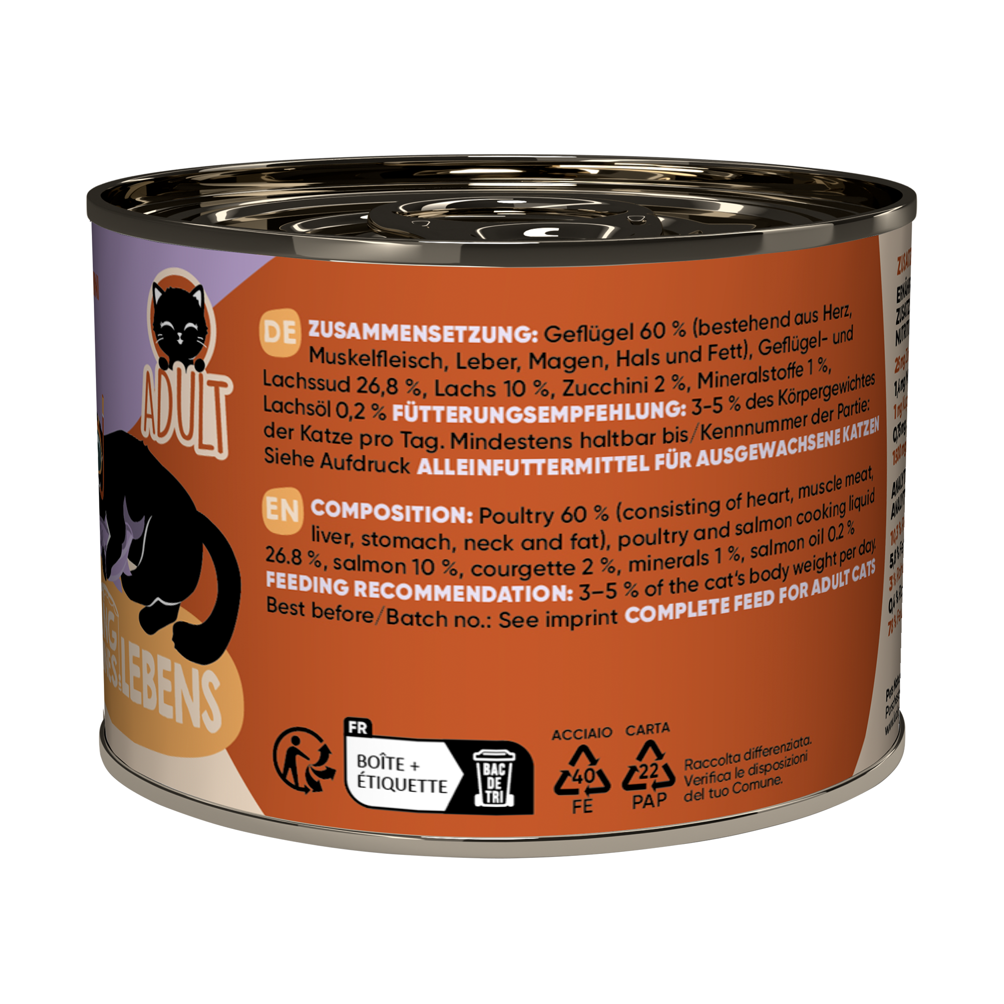 Katzenfutter Adult Geflügel, Lachs 200 g