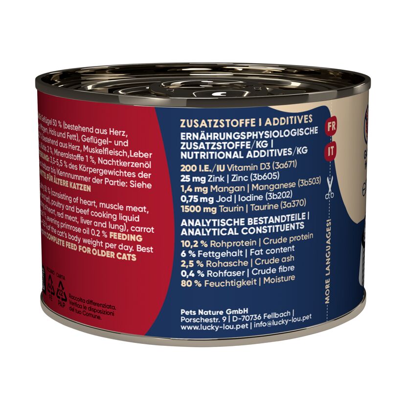 Katzenfutter Senior Geflügel, Rind 200 g