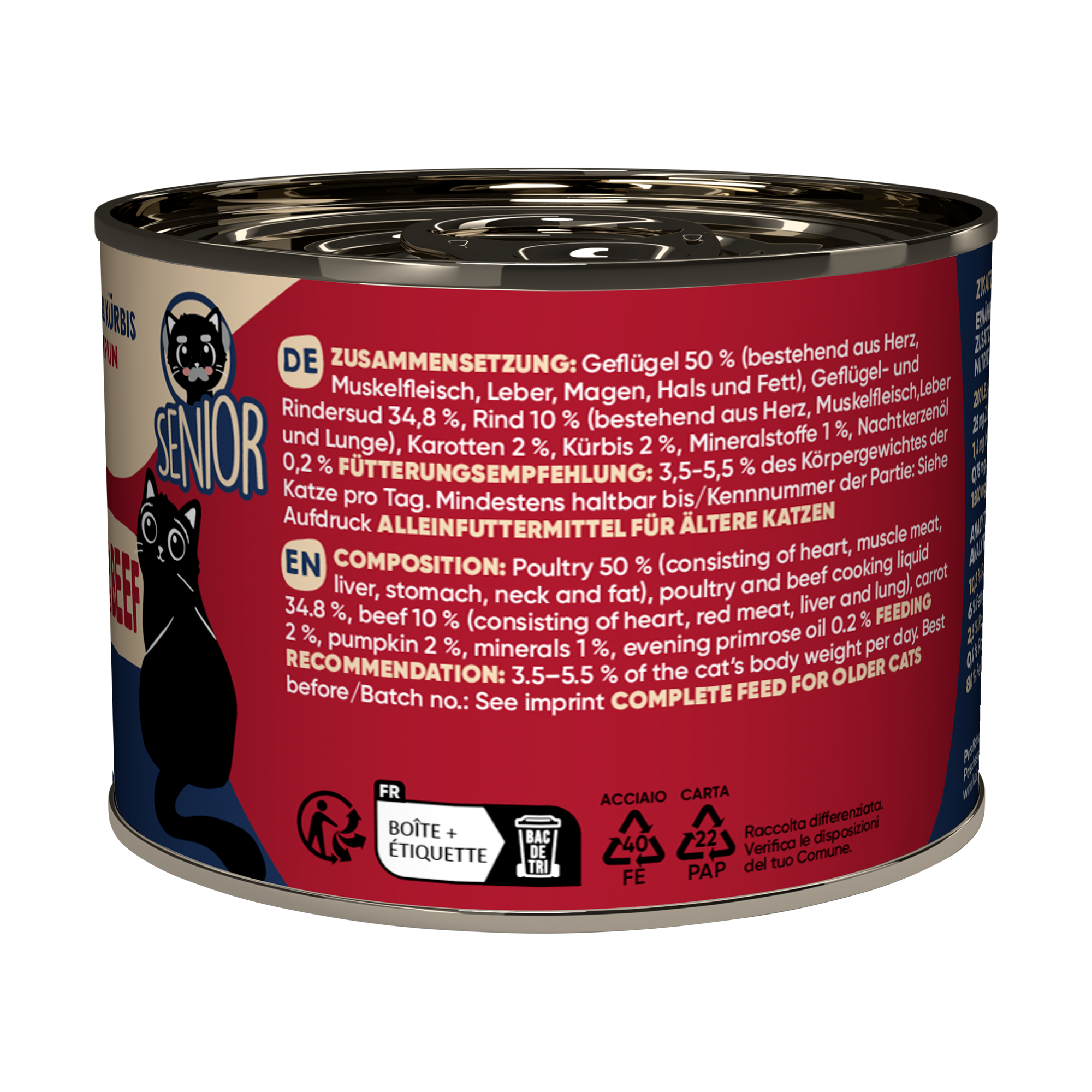 Katzenfutter Senior Geflügel, Rind 200 g
