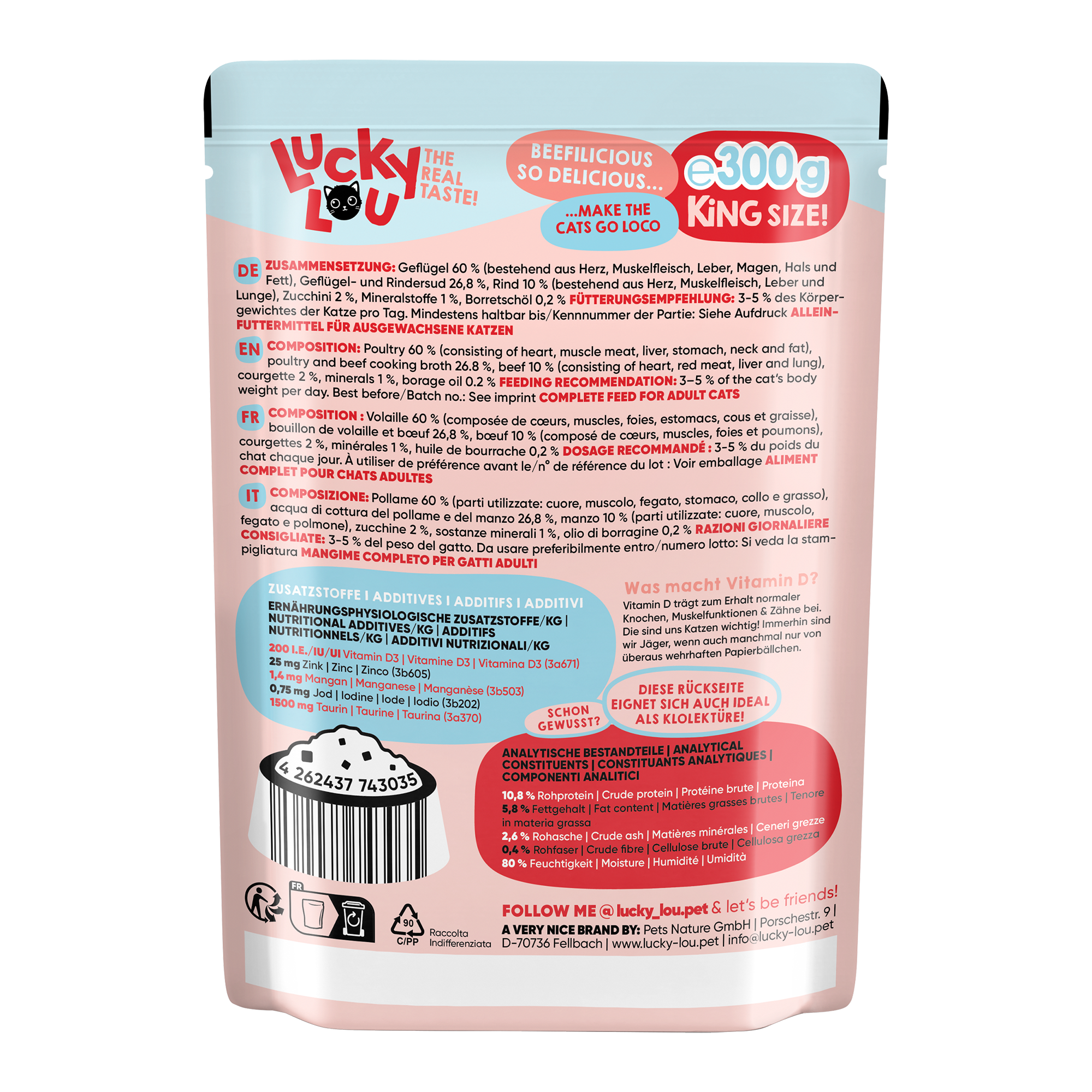 Katzenfutter Adult Geflügel, Rind 300 g