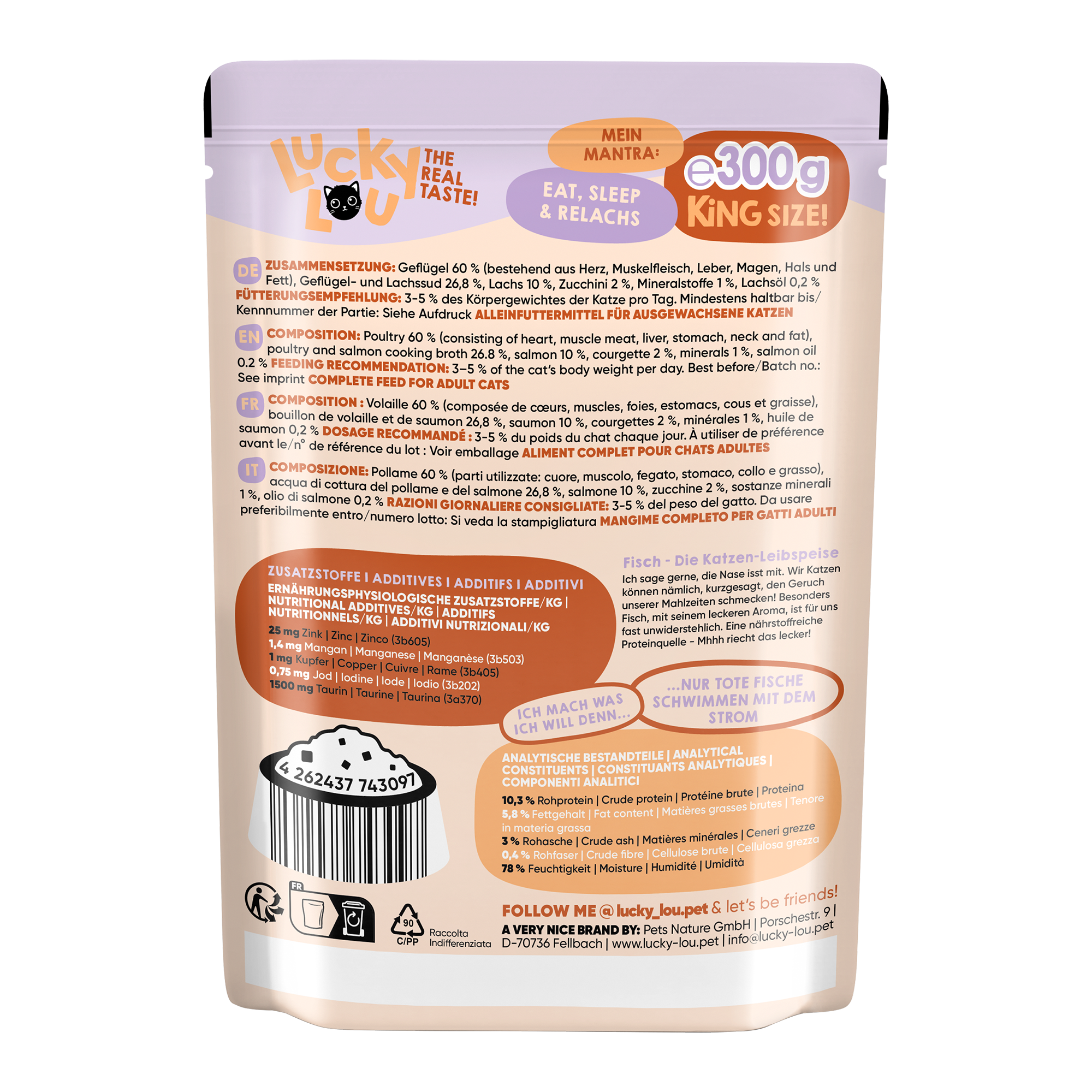 Katzenfutter Adult Geflügel, Lachs 300 g