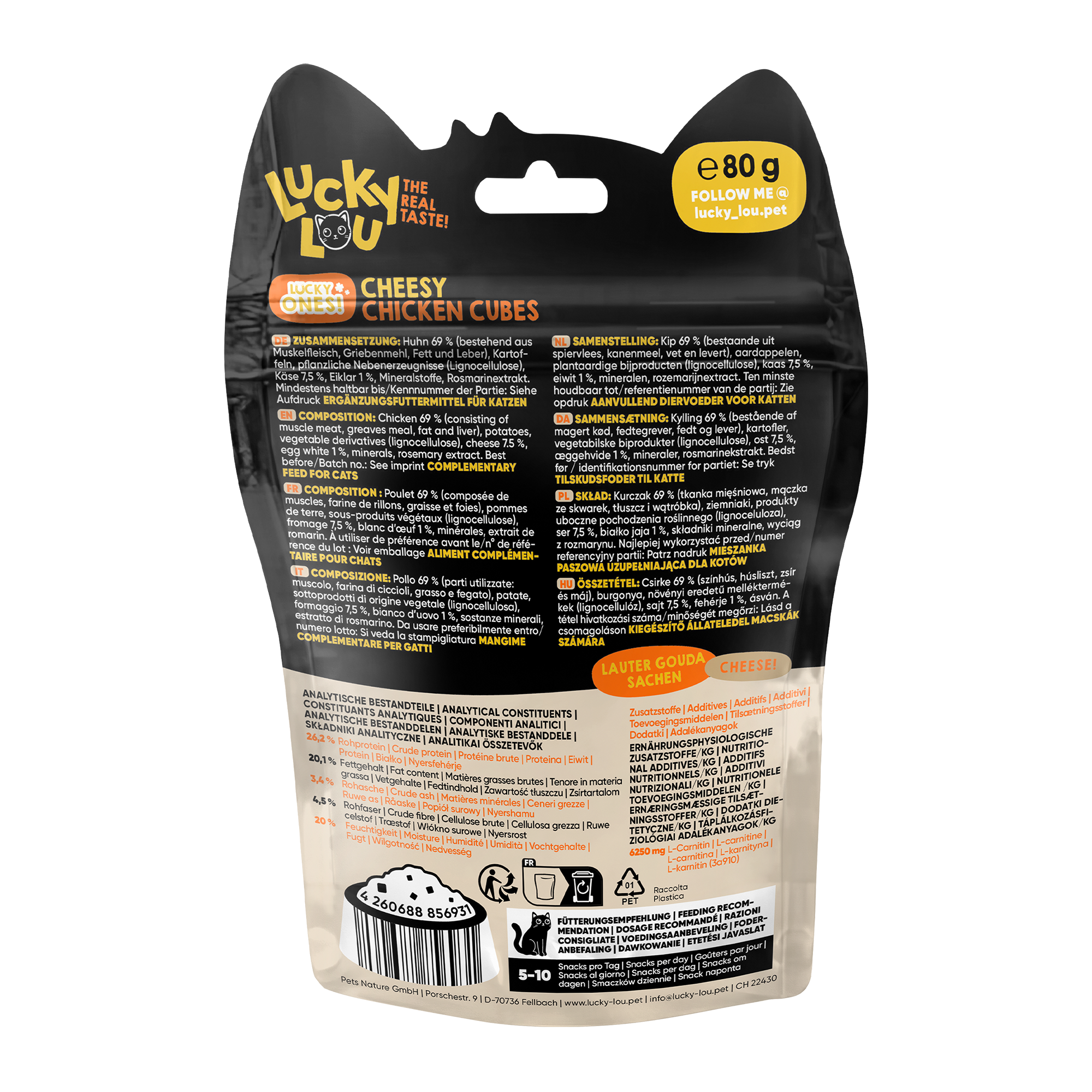 Katzenfutter Lucky Ones Cubes Huhn, Käse 80 g