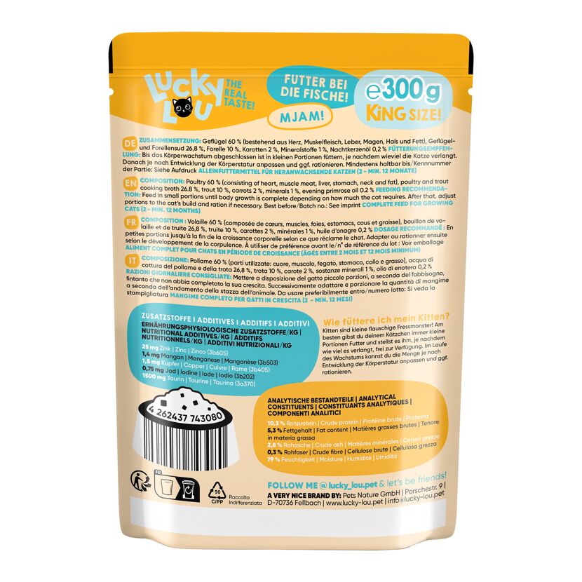 Katzenfutter Kitten Geflügel, Forelle 300 g