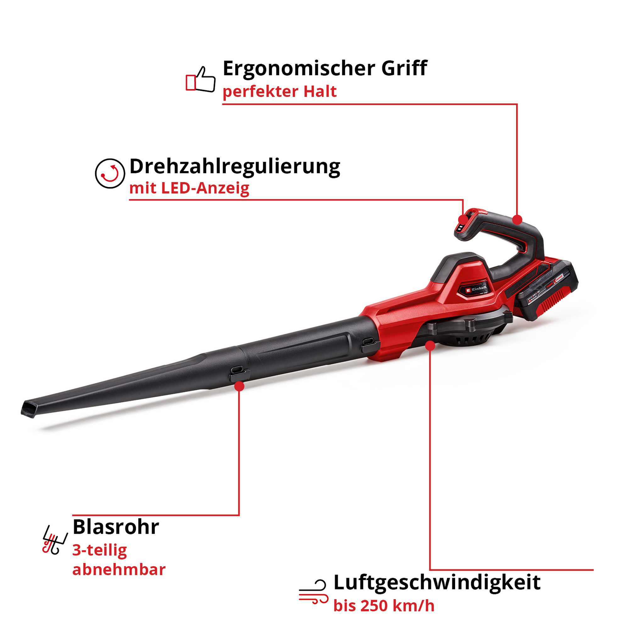 Akku-Laubbläser 'GE-UB 18/250 Li E' mit Akku und Ladegerät