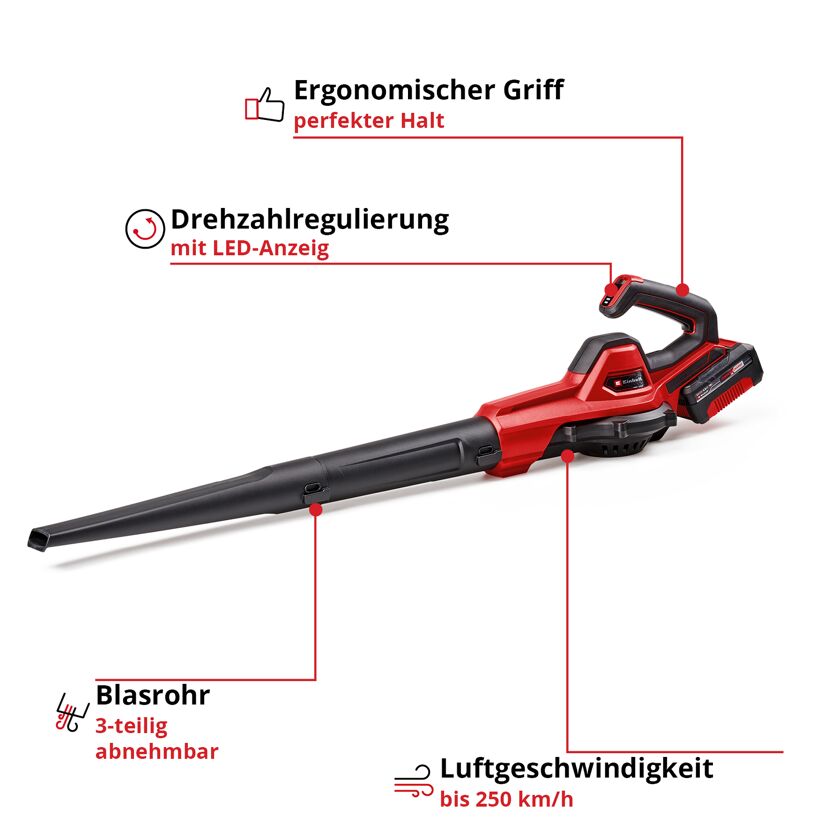 Akku-Laubbläser 'GE-UB 18/250 Li E' mit Akku und Ladegerät