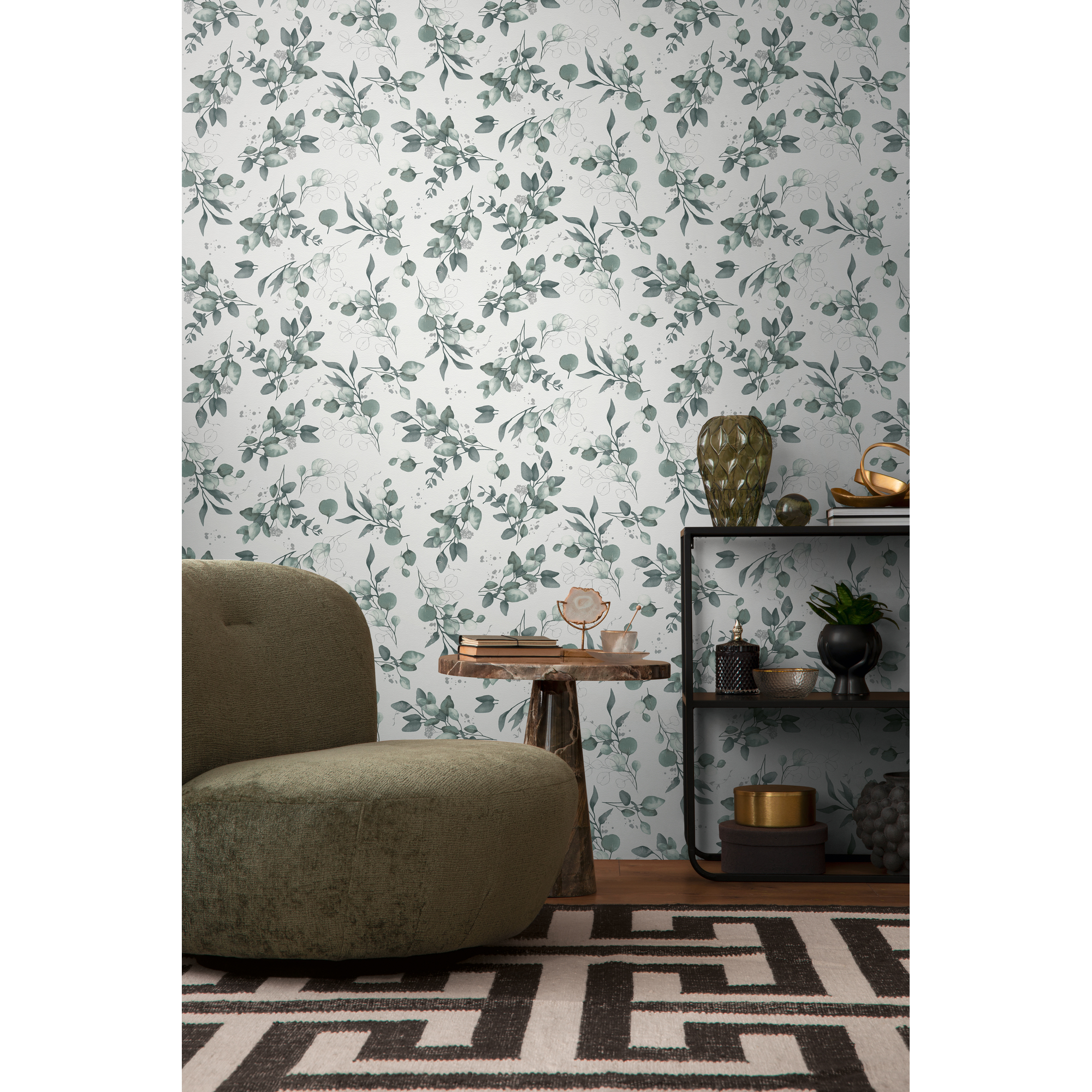 Vliestapete 'Pure Elegance' Eukalyptus weiß-grün 10,05 x 0,53 m