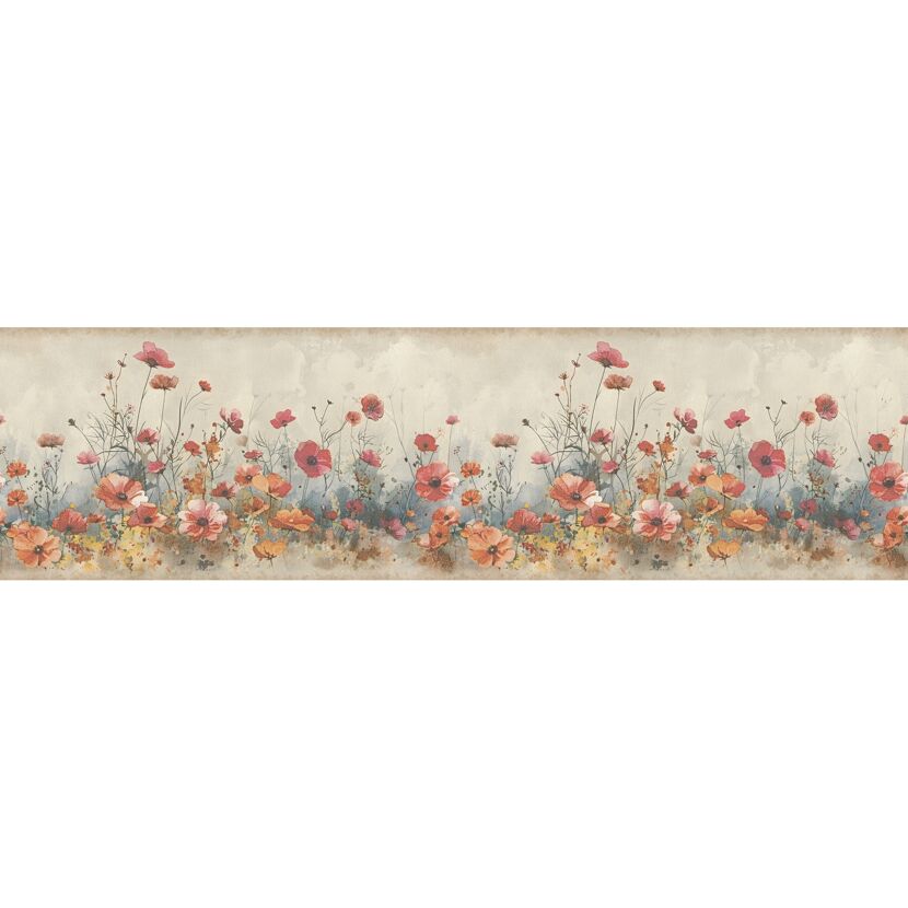 Bordüre 'Mohnblumen' beige-rot 5 x 0,17 m