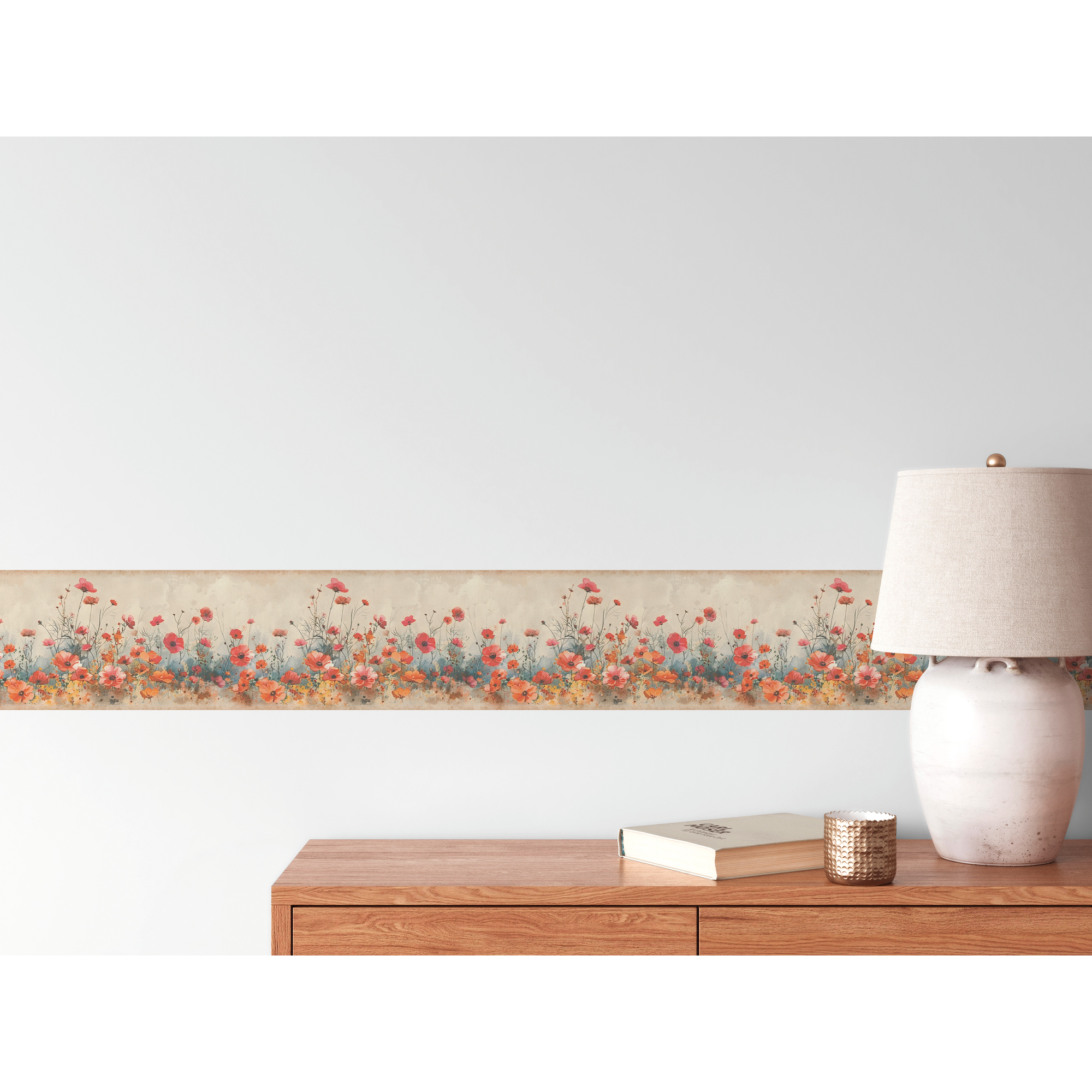 Bordüre 'Mohnblumen' beige-rot 5 x 0,17 m