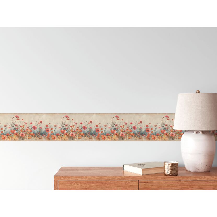 Bordüre 'Mohnblumen' beige-rot 5 x 0,17 m