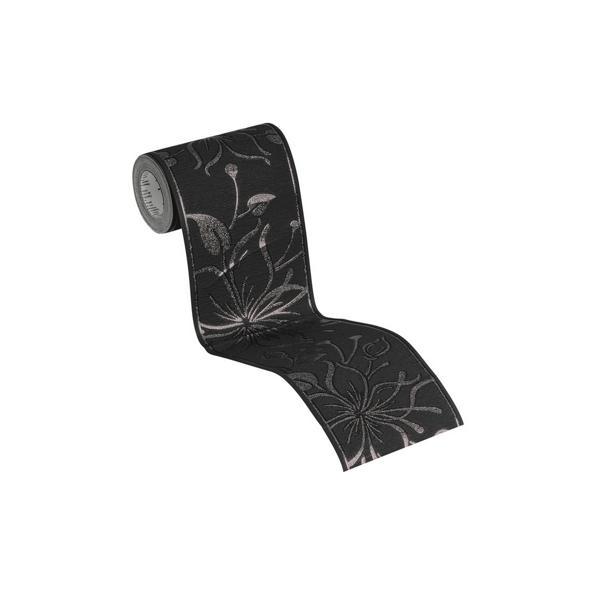 Bordüre 'Only Borders 11' Floral schwarz Glitzer 5 x 0,13 m
