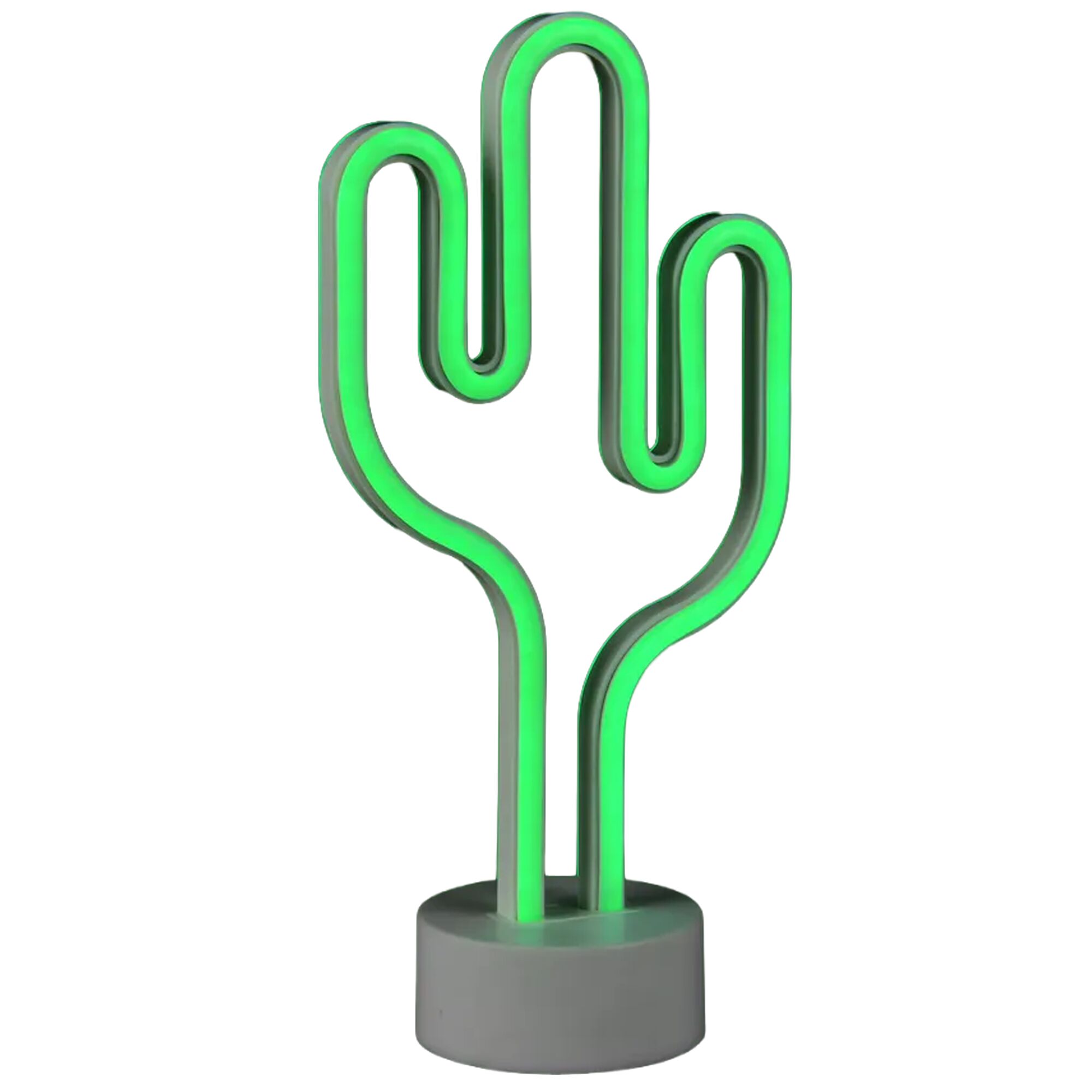 Grüne LED-Tischleuchte 'Cactus' auf weißem Hintergrund.