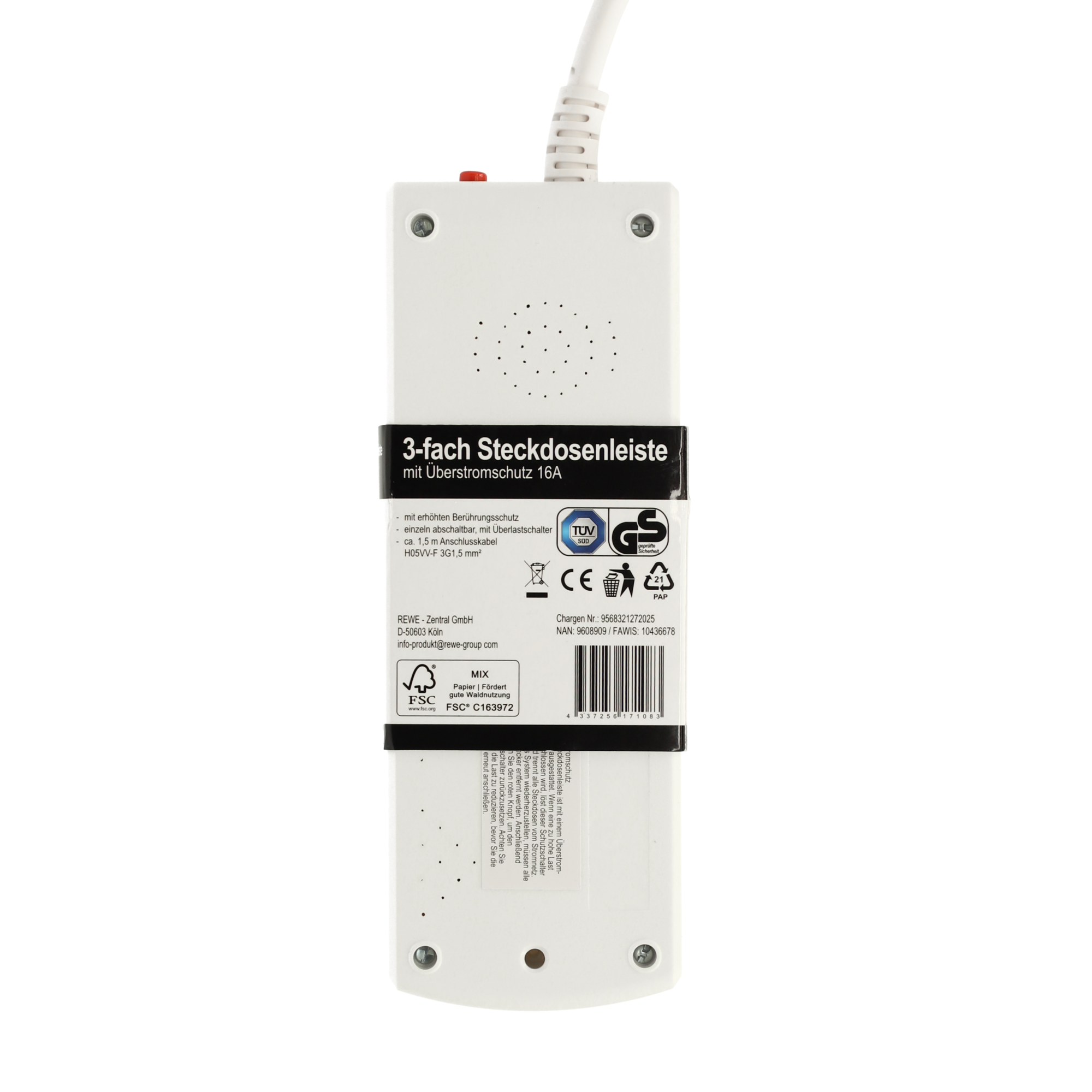 Steckerleiste mit Schalter 3-fach weiß