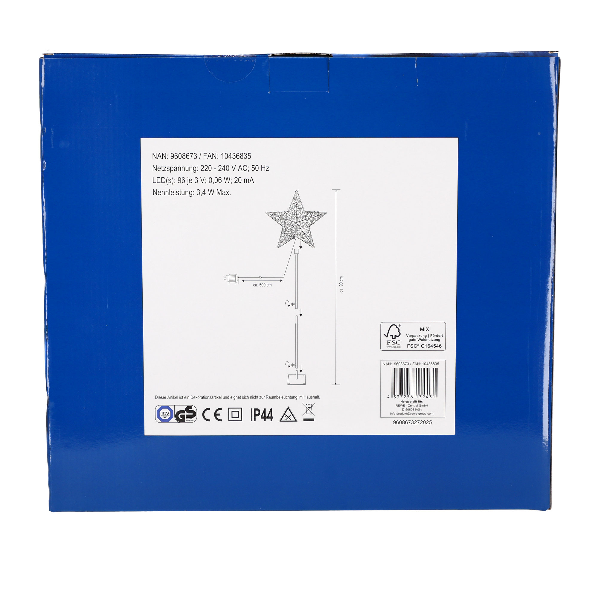 LED-Metall-Stern mit 96 LED 90 cm