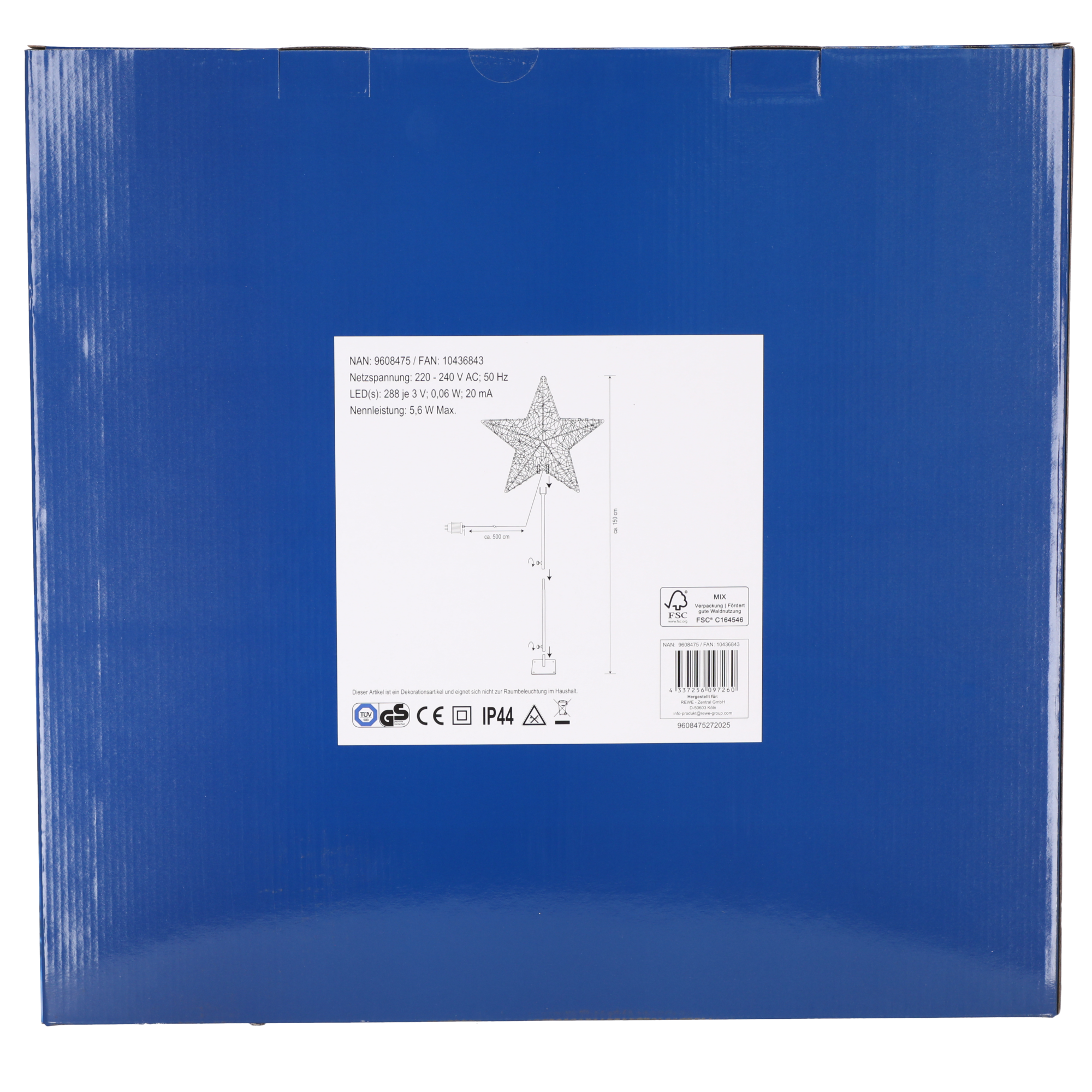 LED-Metall-Stern mit 288 LED 150 cm