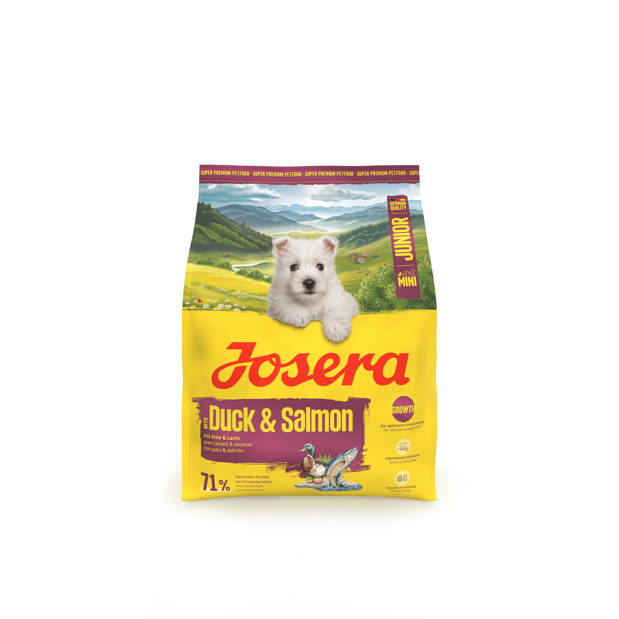 Hundefutter Mini Junior Ente, Lachs 900 g