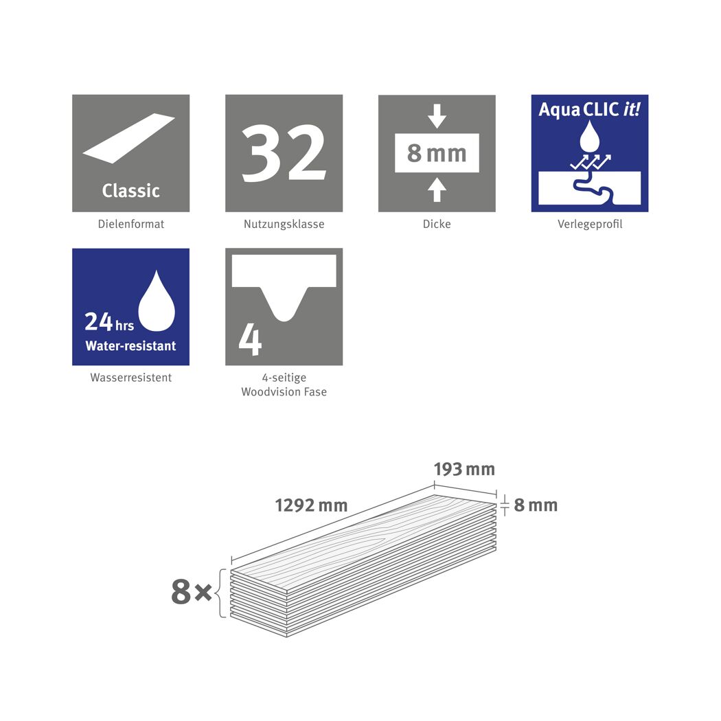 Laminat 'NatureSense Aqua' EL2418 Melba Eiche braun 8 mm