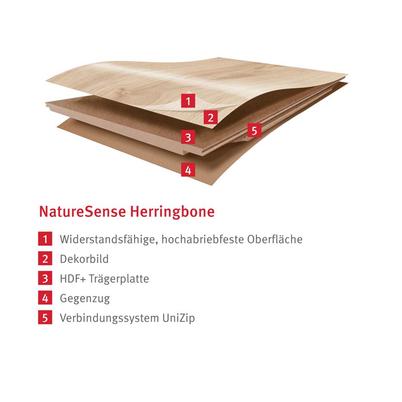 Laminat 'Nature Herringbone' EL2132 Baronia Eiche hell 8 mm