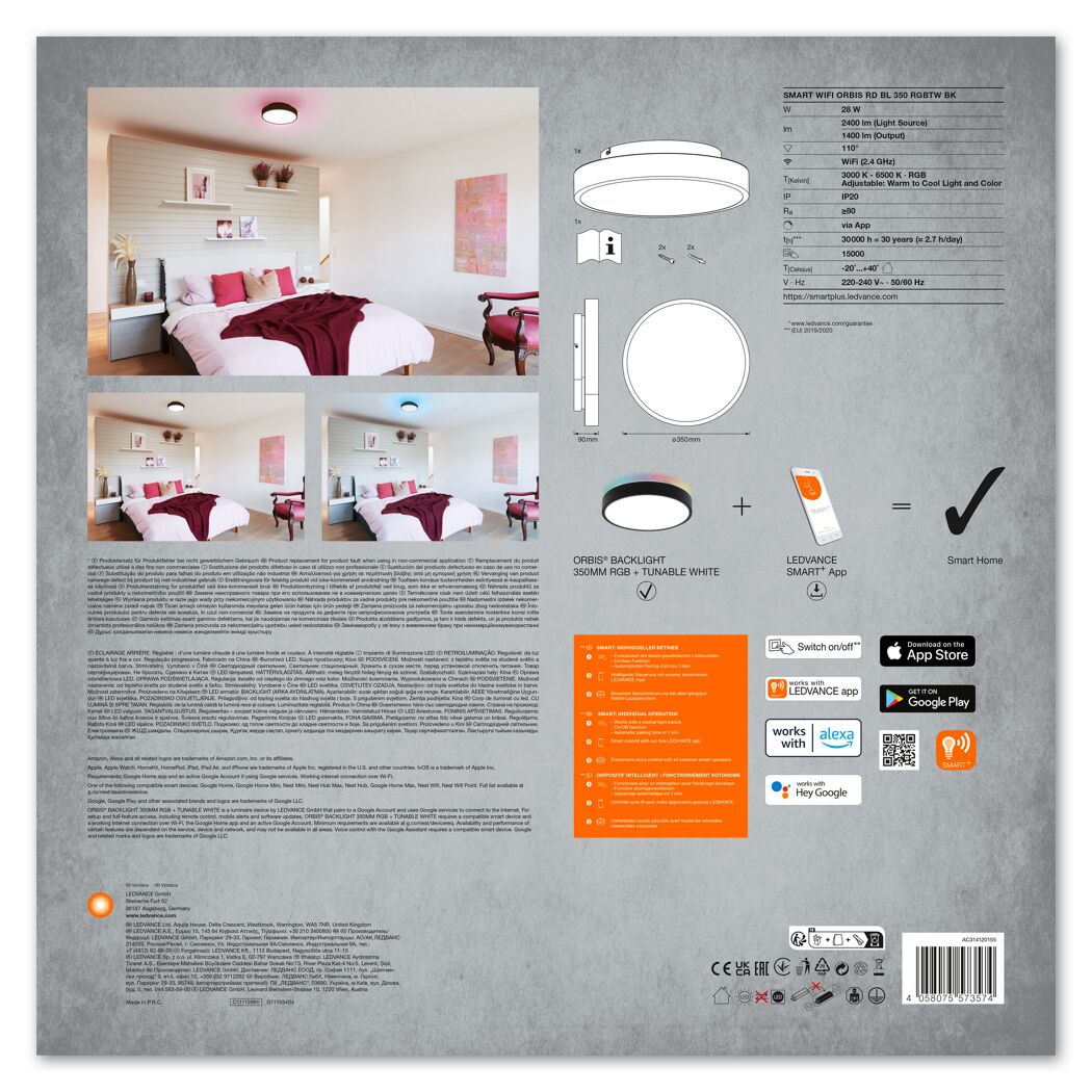 LED-Deckenleuchte 'Smart+ Orbis Ceiling' dimmbar 28 W 1400 lm RGB - tunable white Ø 35 x 9 cm