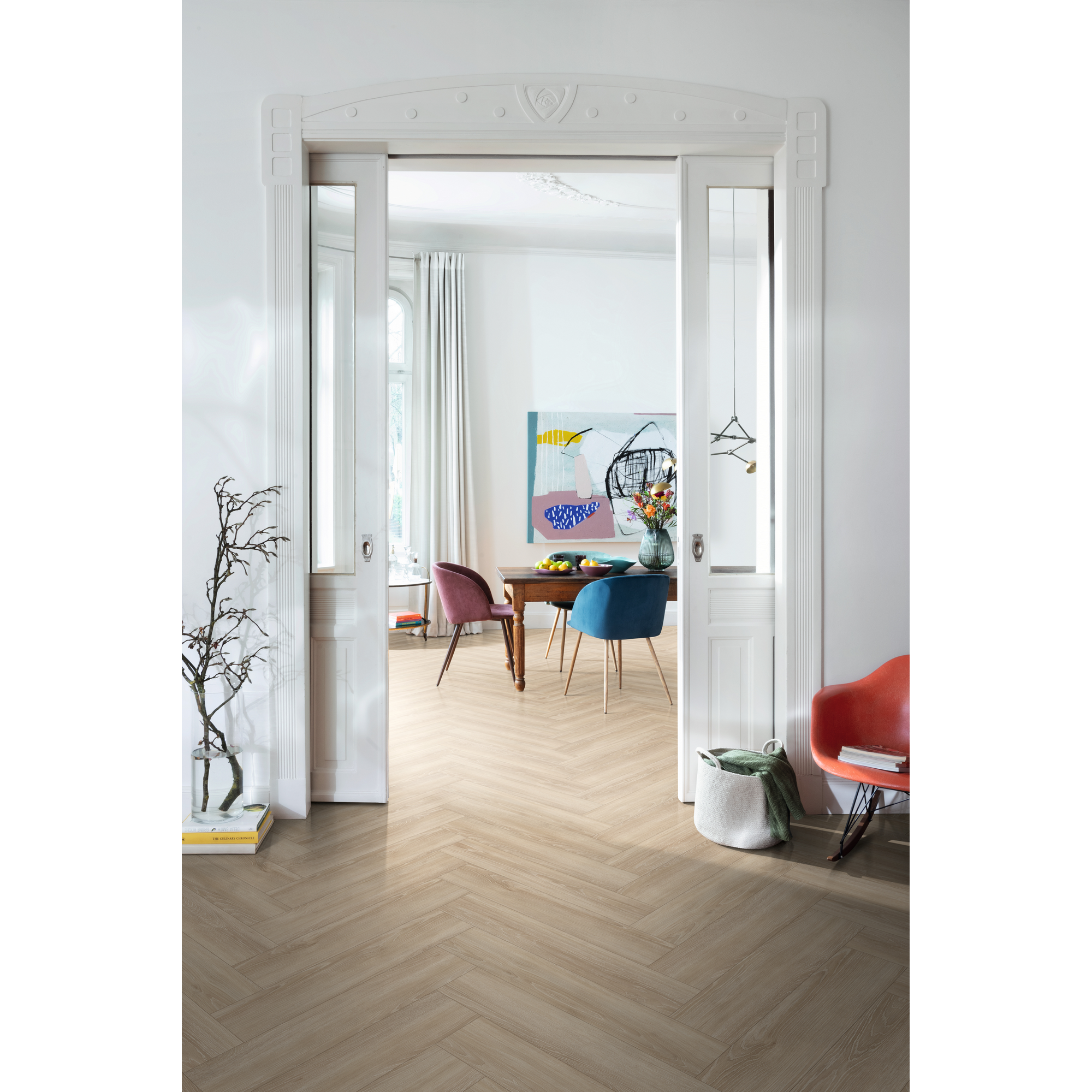 Laminat 'Nature Herringbone' EL2161 Newport Eiche creme 8 mm