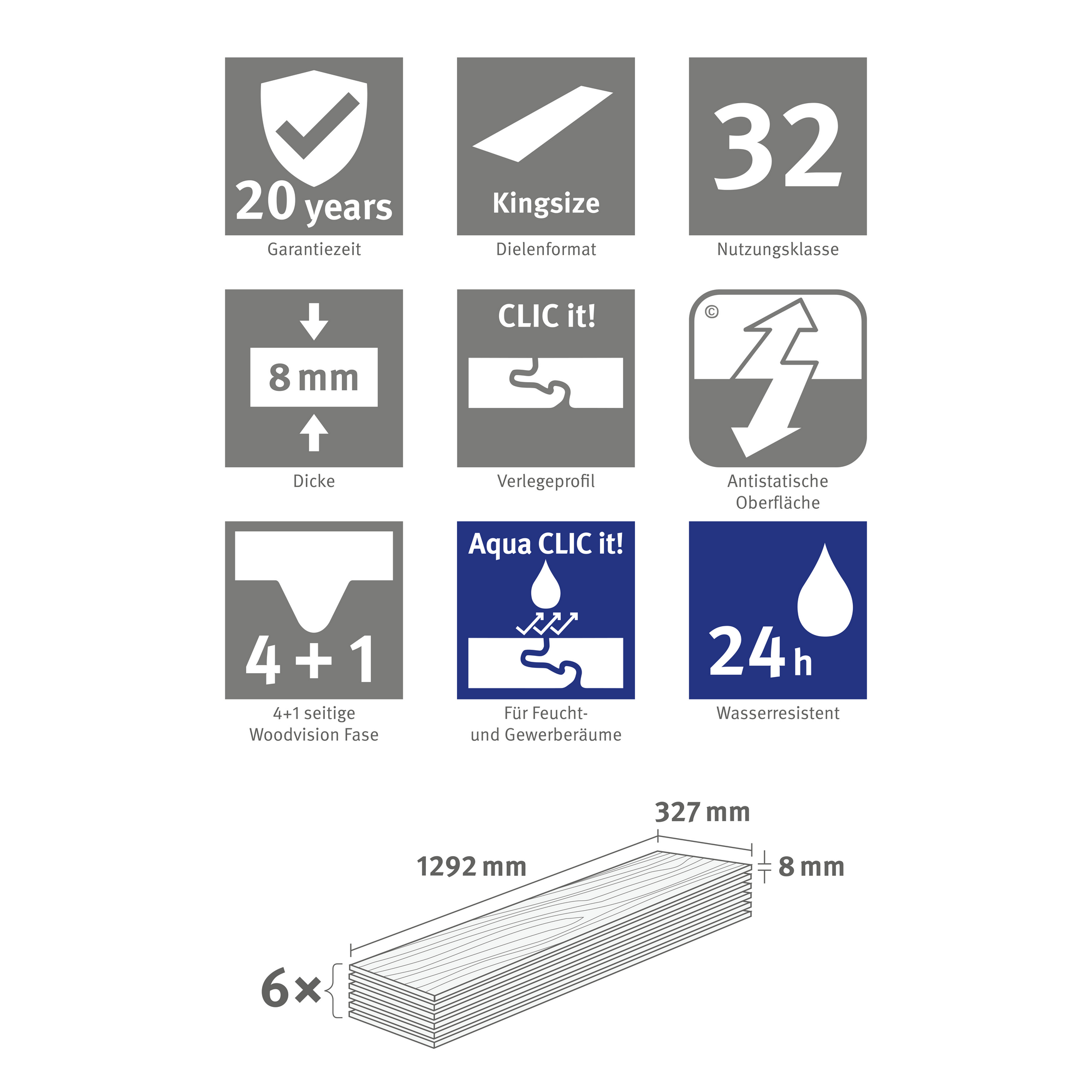 Laminat 'NatureSense Aqua' ELF676 Calvia Stein sandgrau 8 mm