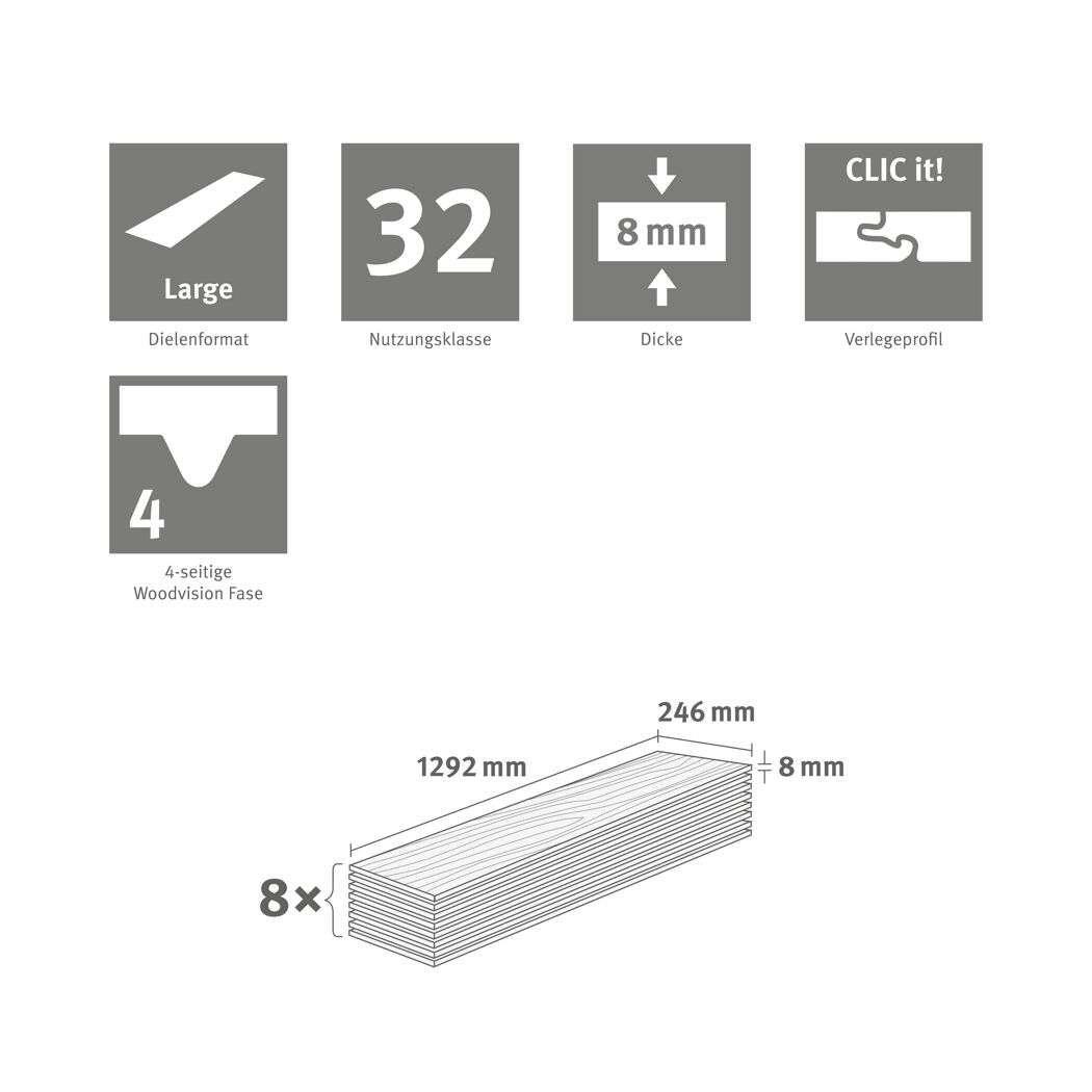 Laminat 'NatureSense' EL2154 Loja Eiche creme 8 mm