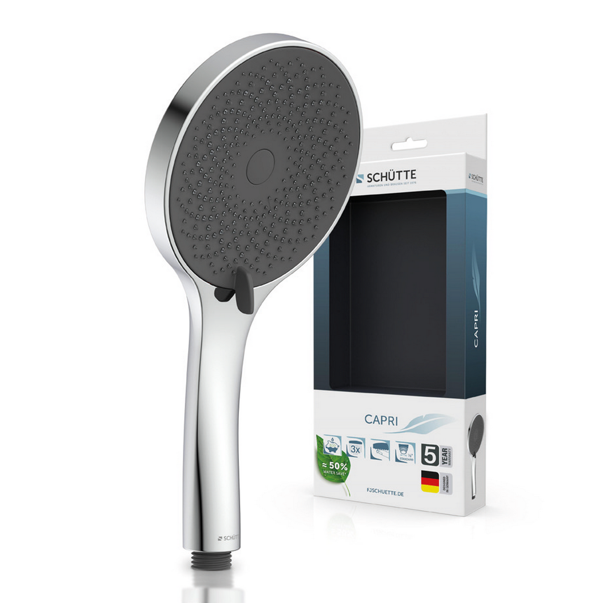 Handbrause 'Capri' chrom/anthrazit Ø 13 cm, 3 Strahlarten
