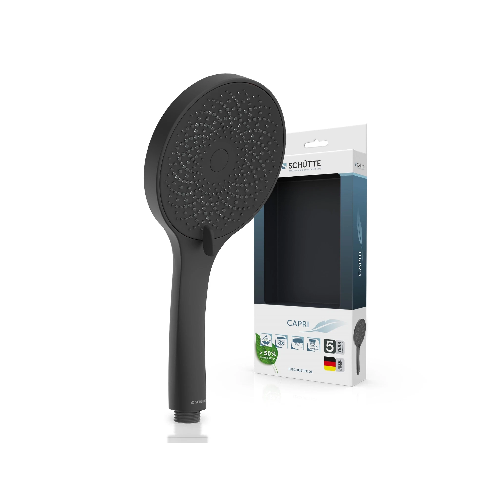 Handbrause 'Capri' schwarz matt Ø 13 cm, 3 Strahlarten