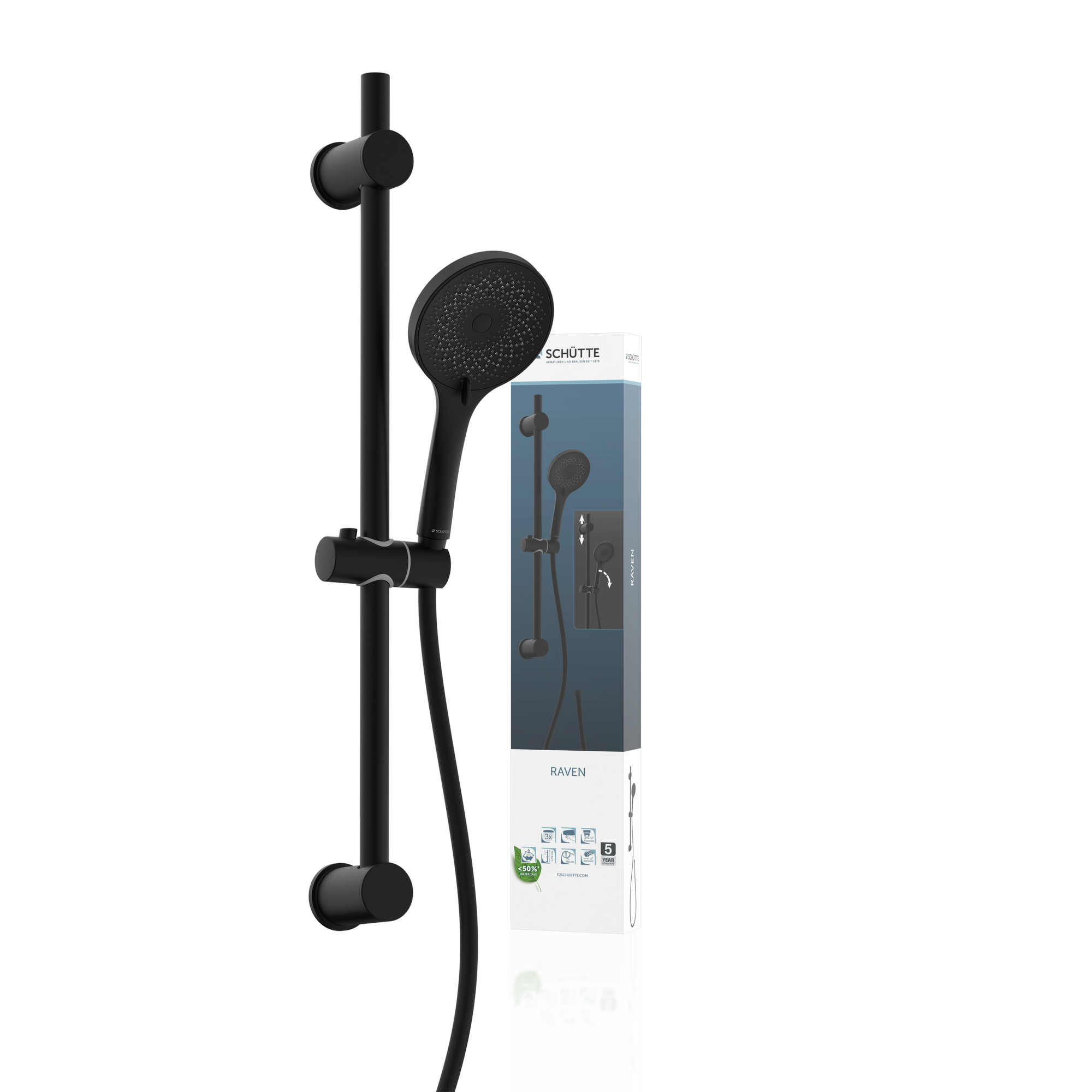 Brausestangenset 'Raven' schwarz matt, 3 Strahlarten