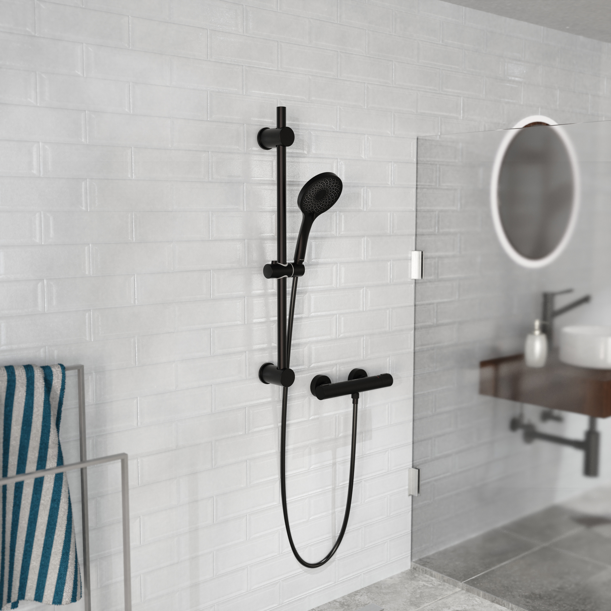 Brausestangenset 'Raven' schwarz matt, 3 Strahlarten