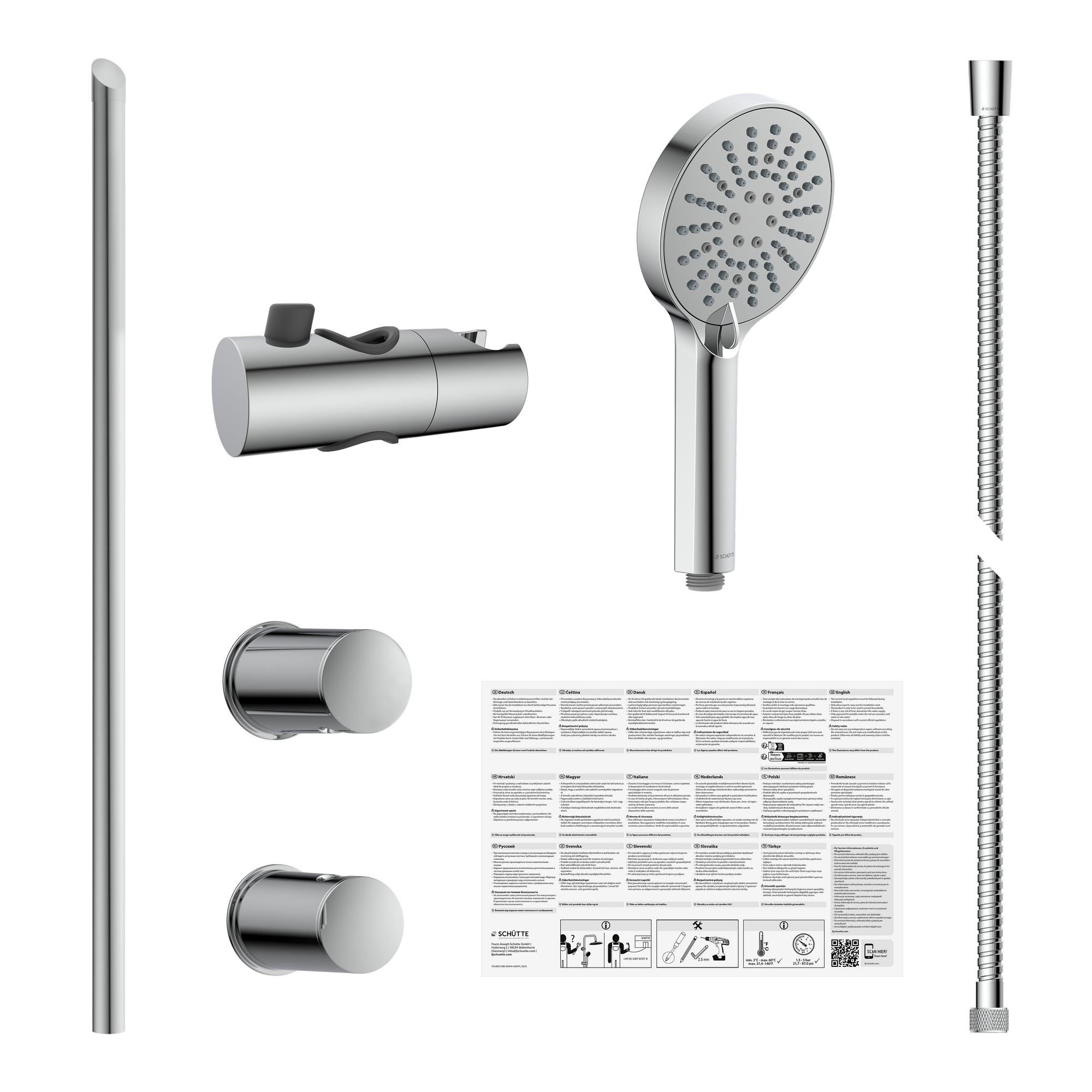 Brausestangenset zum Kleben, verchromt, 3 Strahlarten