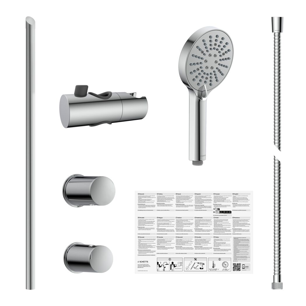 Brausestangenset zum Kleben, verchromt, 3 Strahlarten
