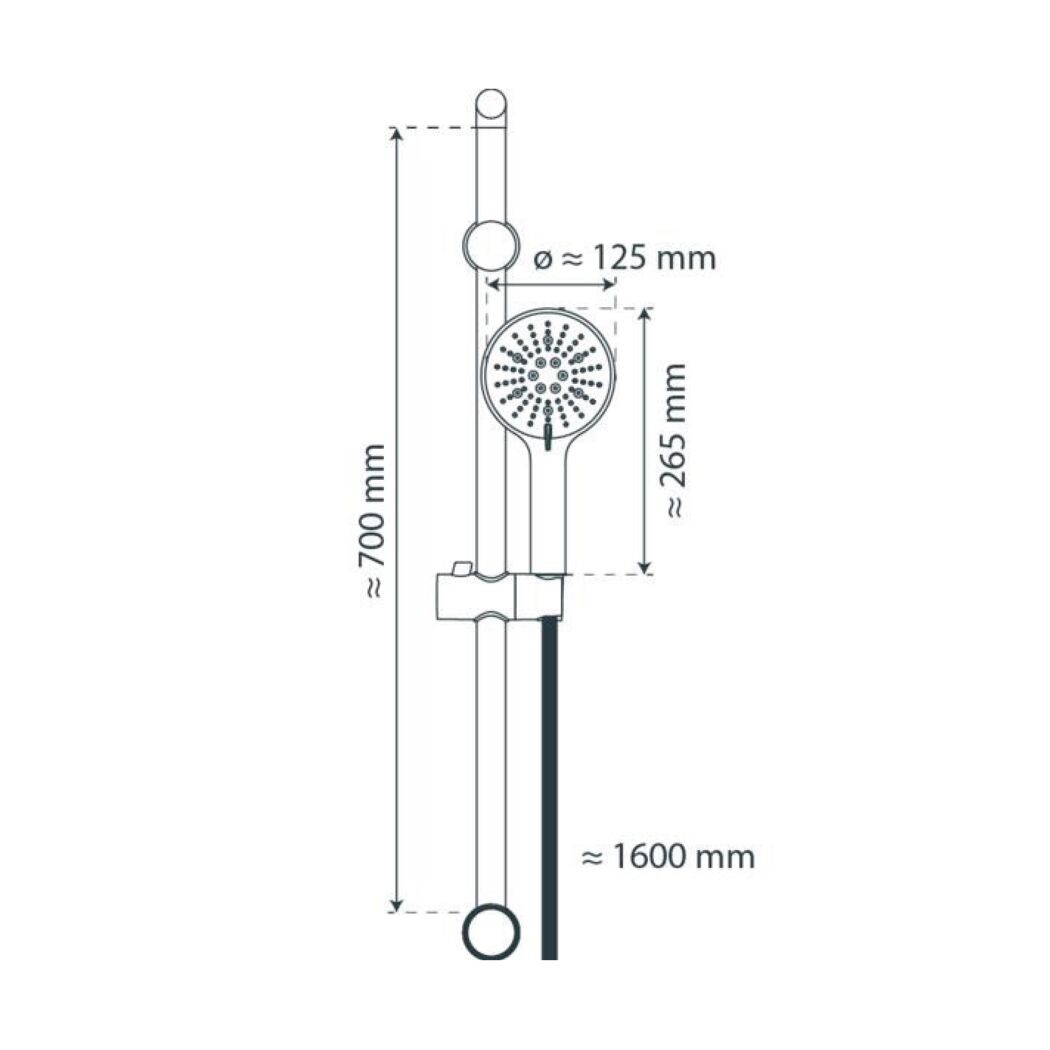 Brausestangenset zum Kleben, verchromt, 3 Strahlarten