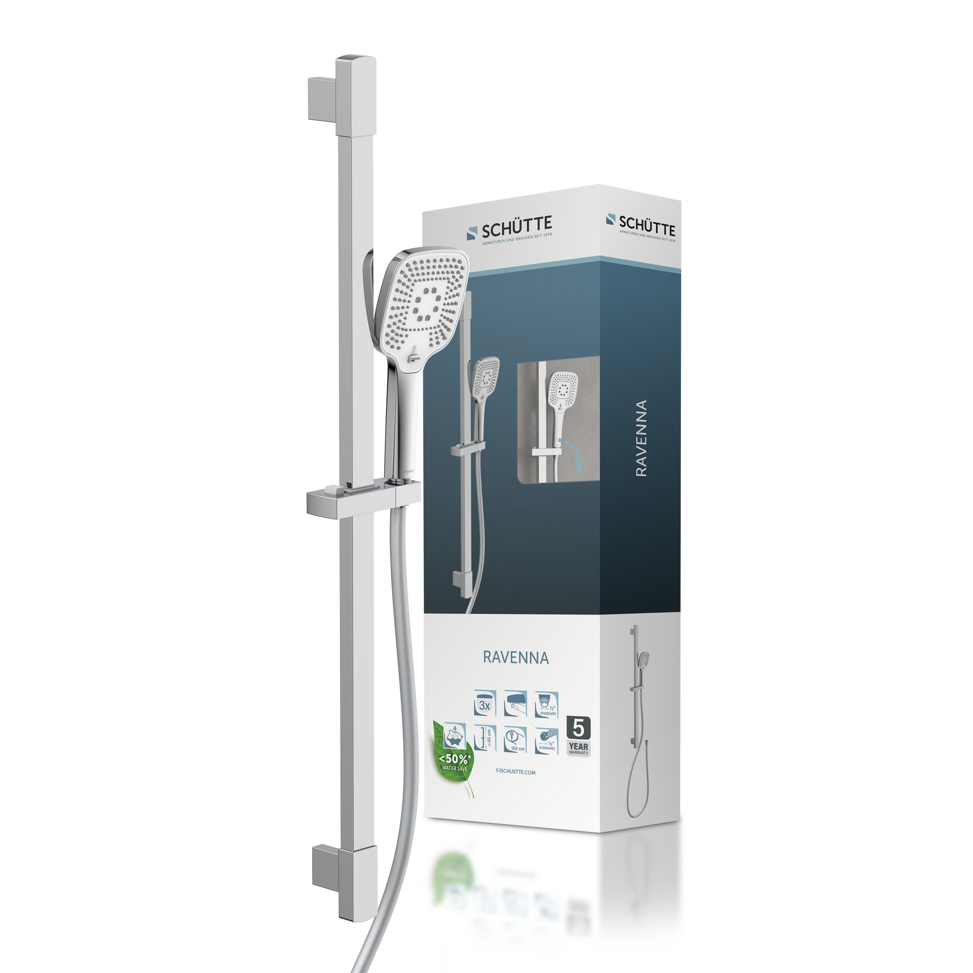Brausestangenset 'Ravenna' verchromt/weiß, 3 Strahlarten