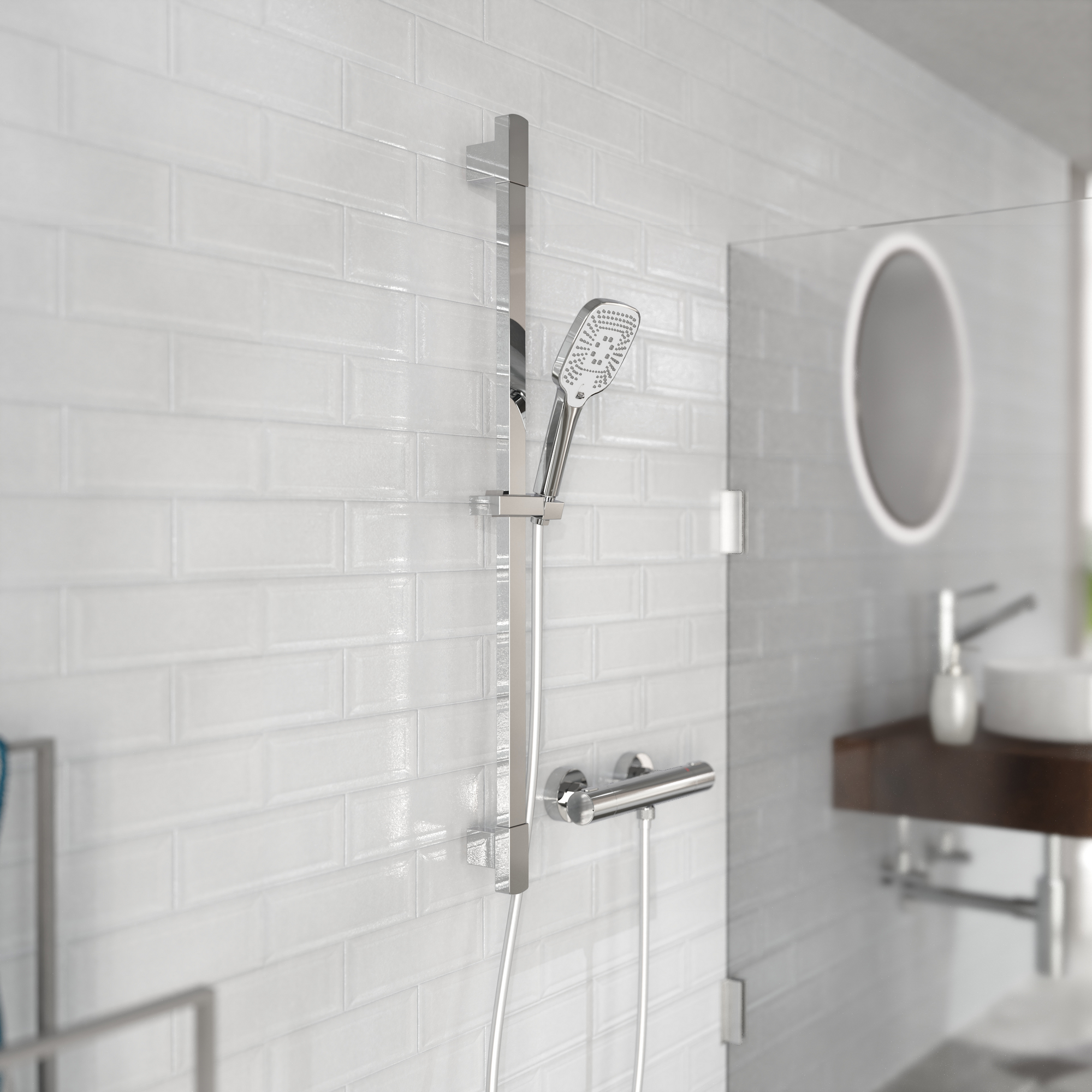 Brausestangenset 'Ravenna' verchromt/weiß, 3 Strahlarten