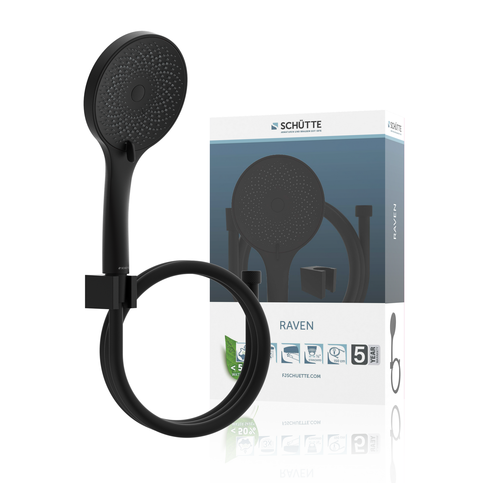 Handbrause 'Raven' schwarz matt Ø 13 cm, 3 Strahlarten