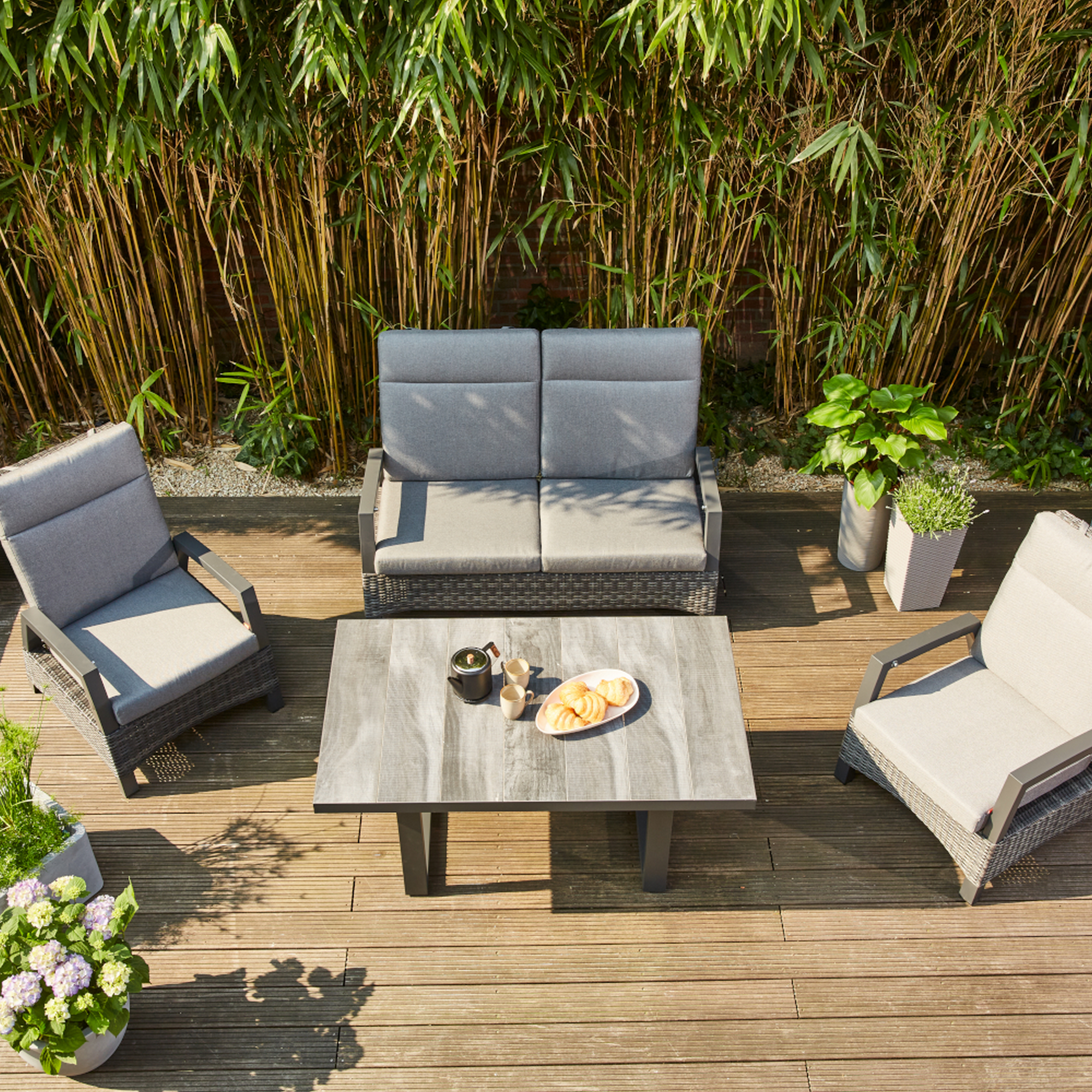 Lounge-Set 'Taranto' blau-grau 4-teilig