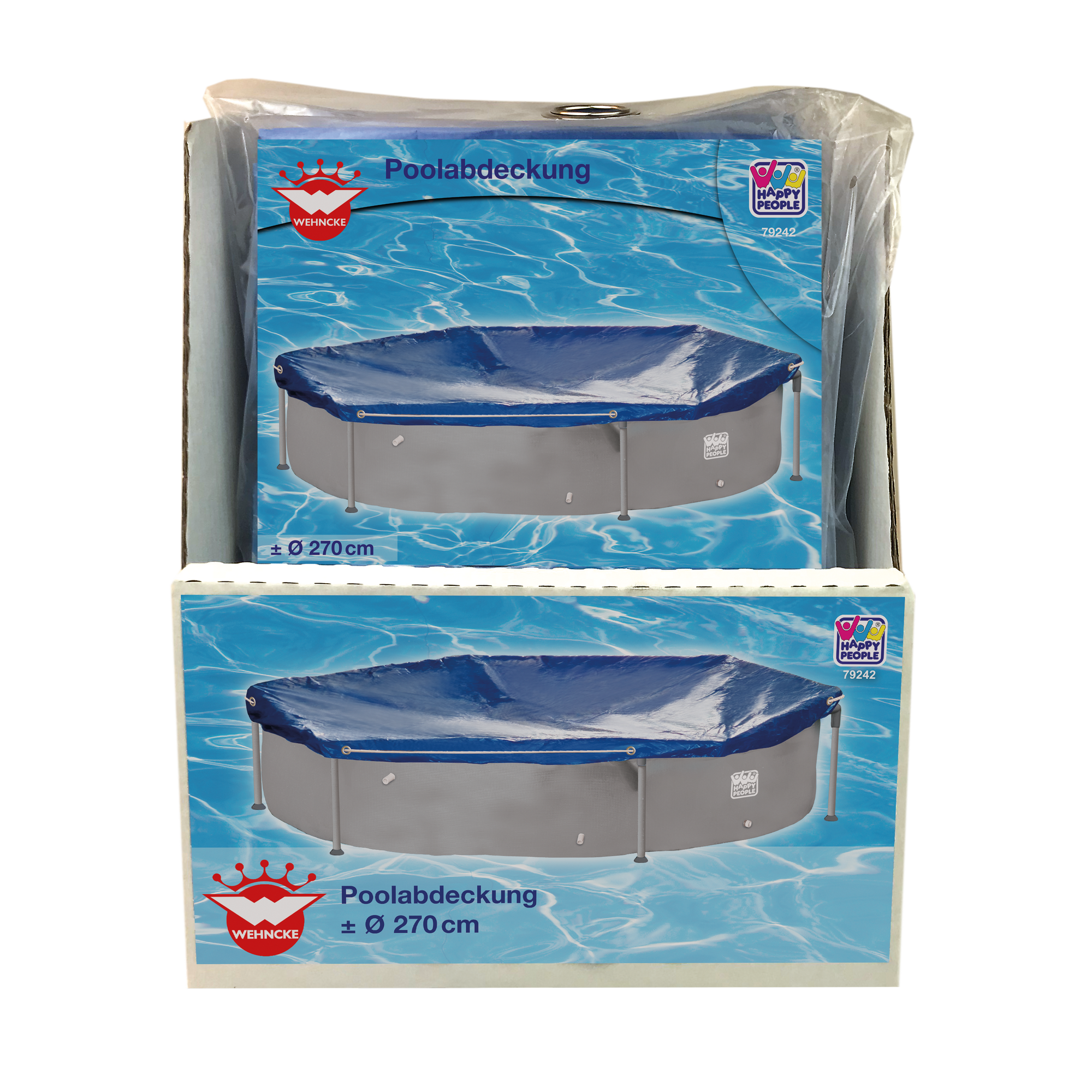 Poolabdeckung blau mit Gummizug, Ösen und Kordel Ø 270 cm