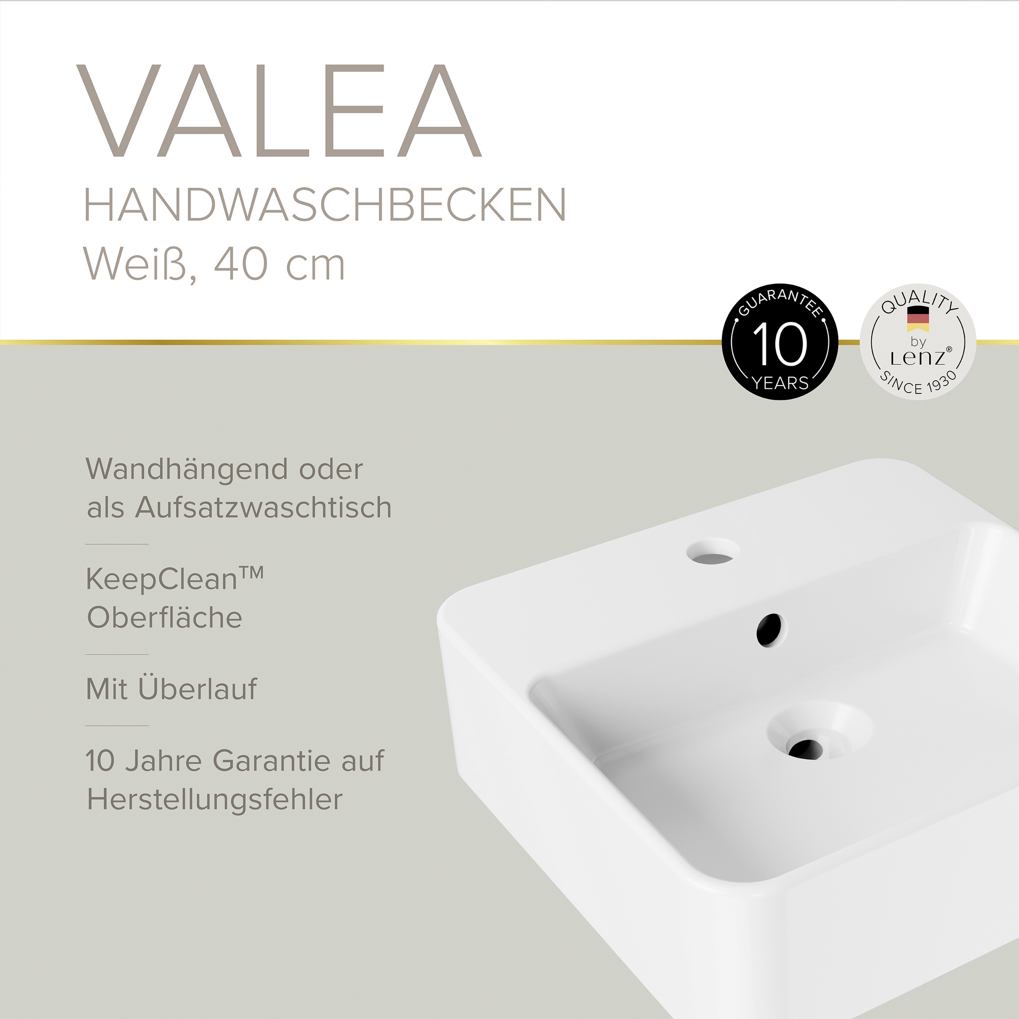 Handwaschbecken 'Valea' weiß 40 x 12,5 x 38,5 cm