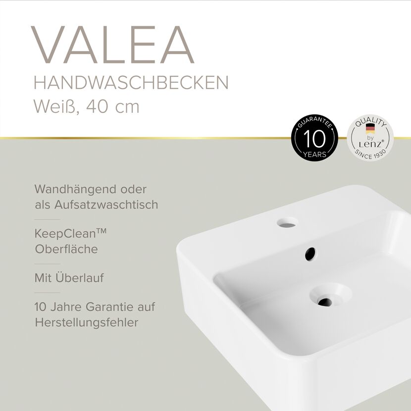 Handwaschbecken 'Valea' weiß 40 x 12,5 x 38,5 cm