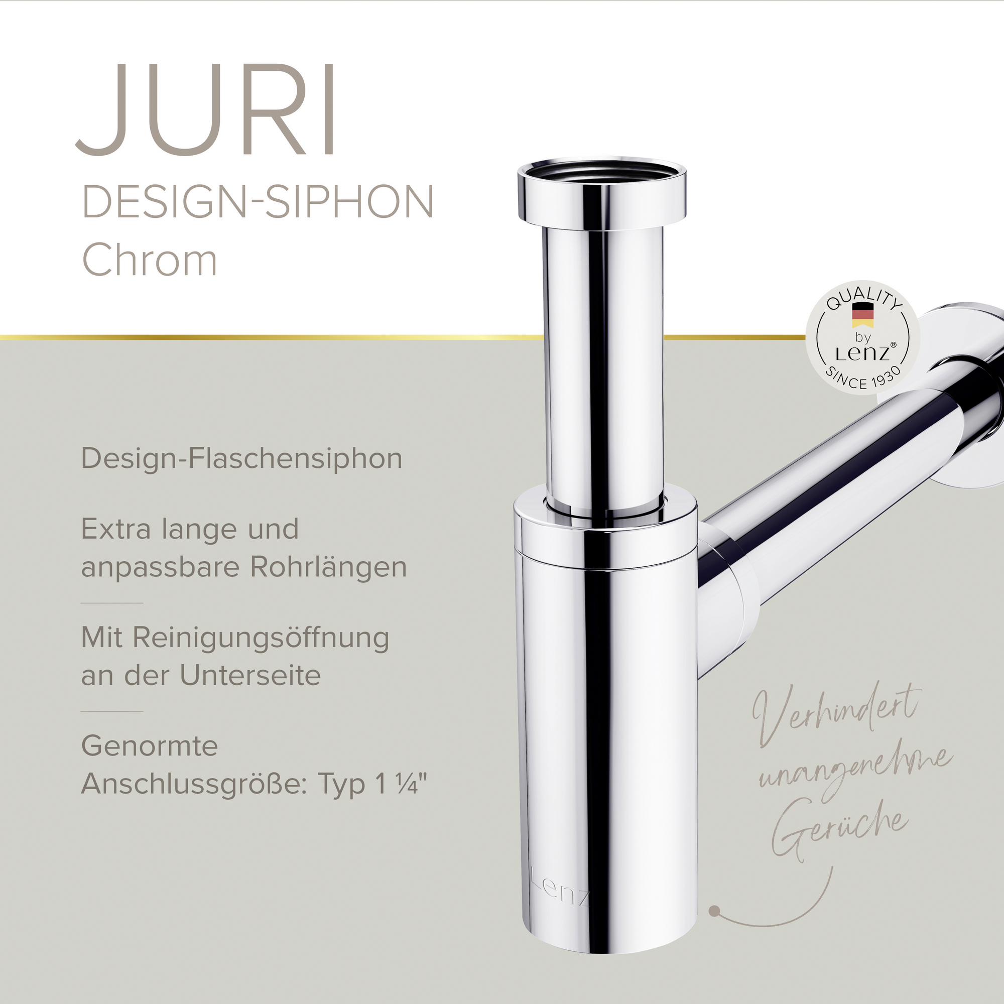 Flaschensiphon 'Juri' verchromt, 1 1/4" x Ø 32 mm