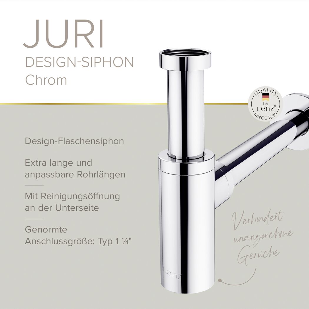 Flaschensiphon 'Juri' verchromt, 1 1/4" x Ø 32 mm