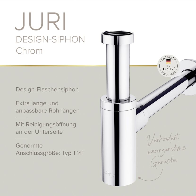Flaschensiphon 'Juri' verchromt, 1 1/4" x Ø 32 mm