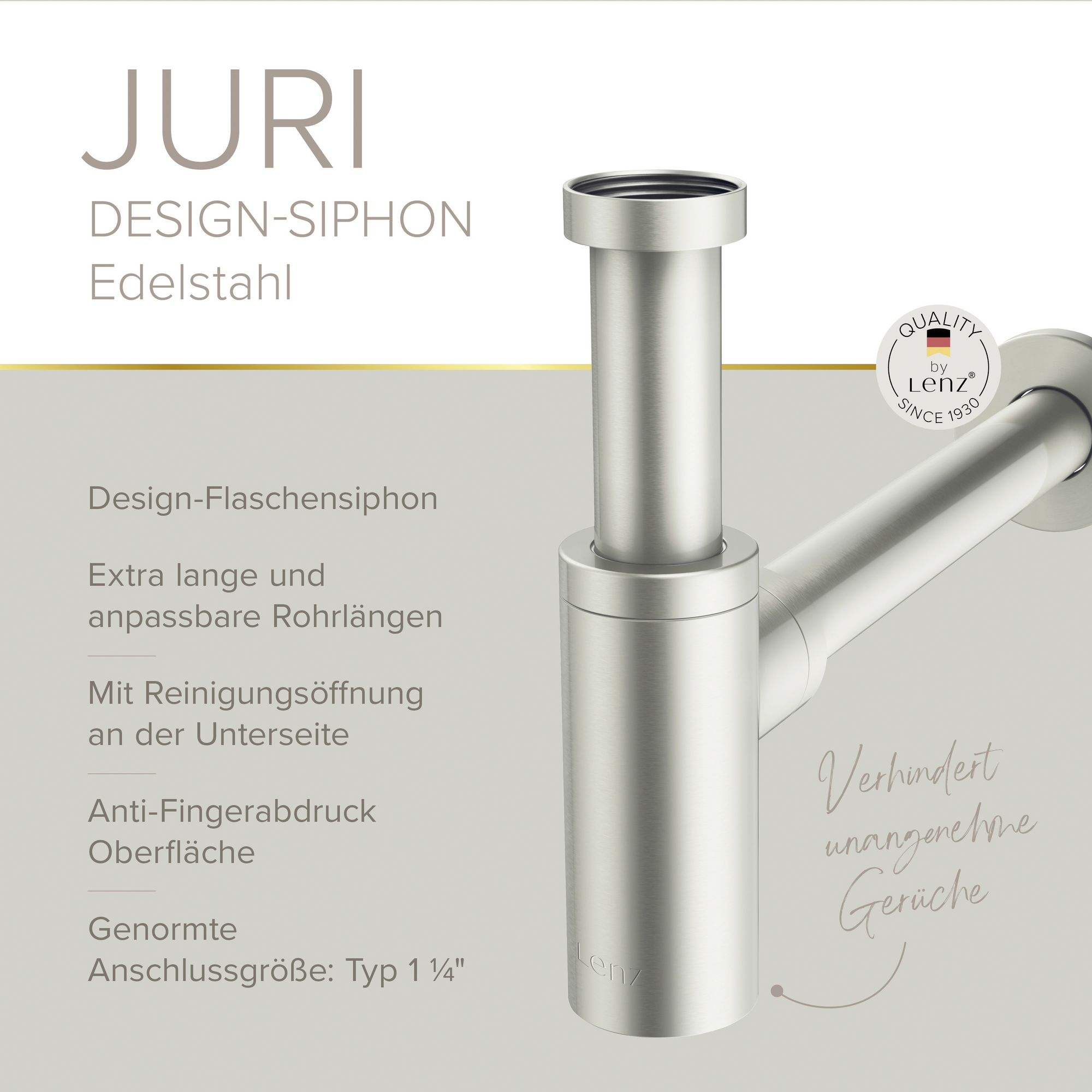 Flaschensiphon 'Juri' edelstahlfarben, 1 1/4" x Ø 32 mm