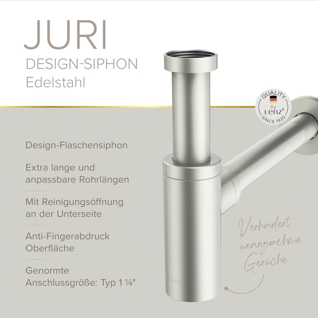 Flaschensiphon 'Juri' edelstahlfarben, 1 1/4" x Ø 32 mm