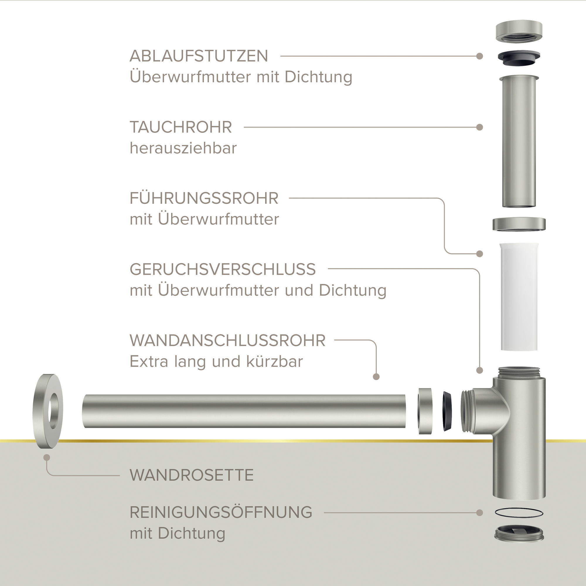 Flaschensiphon 'Juri' edelstahlfarben, 1 1/4" x Ø 32 mm