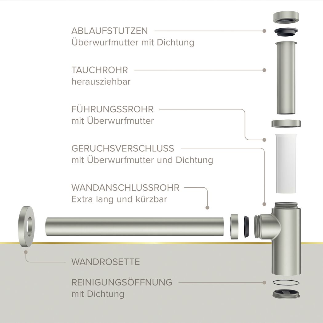 Flaschensiphon 'Juri' edelstahlfarben, 1 1/4" x Ø 32 mm