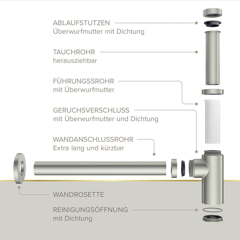 Flaschensiphon 'Juri' edelstahlfarben, 1 1/4" x Ø 32 mm